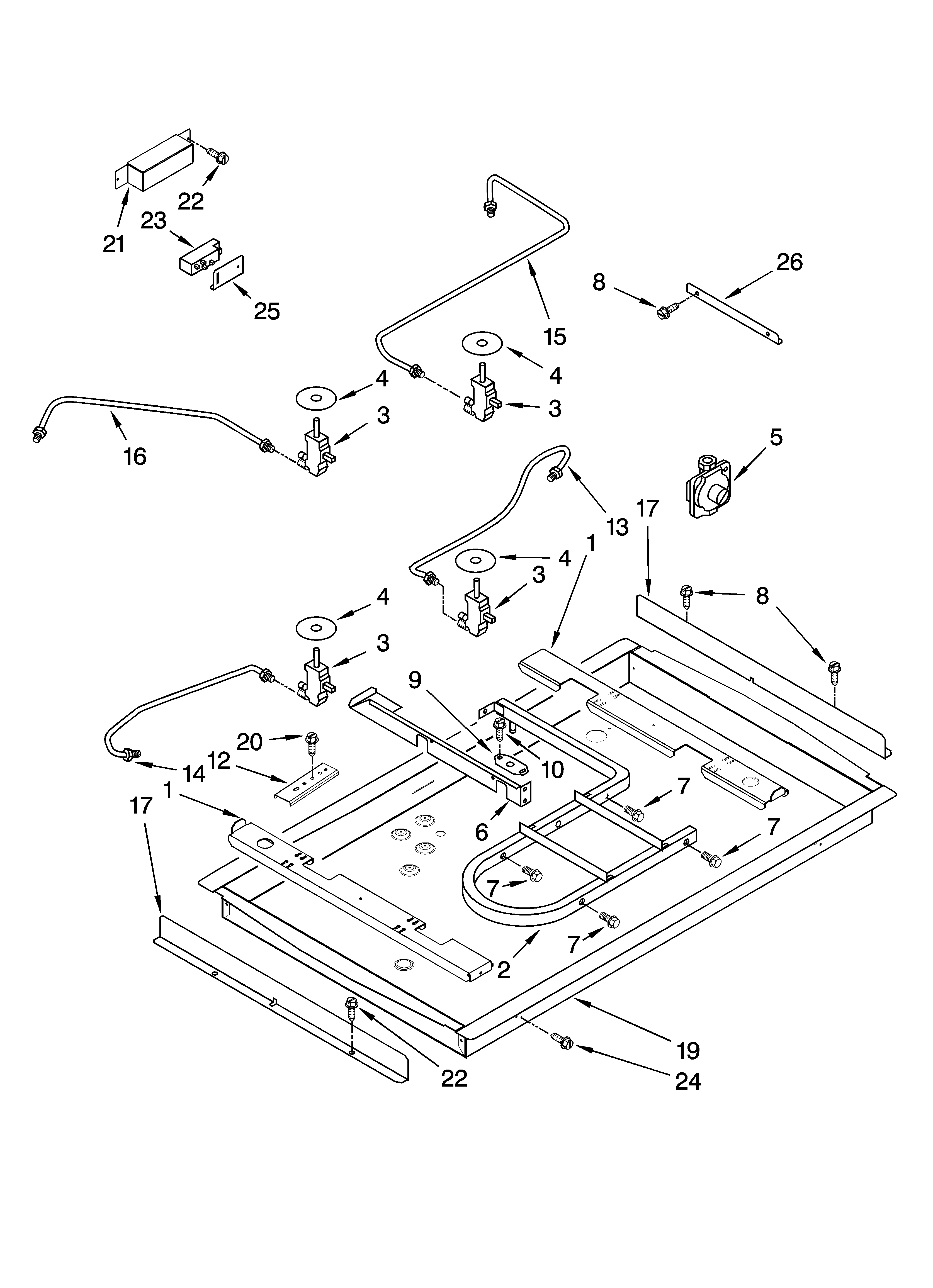 Burner box, gas valves, and switches, optional parts (