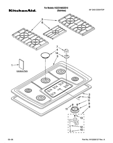 Cooktop, burner and grate parts