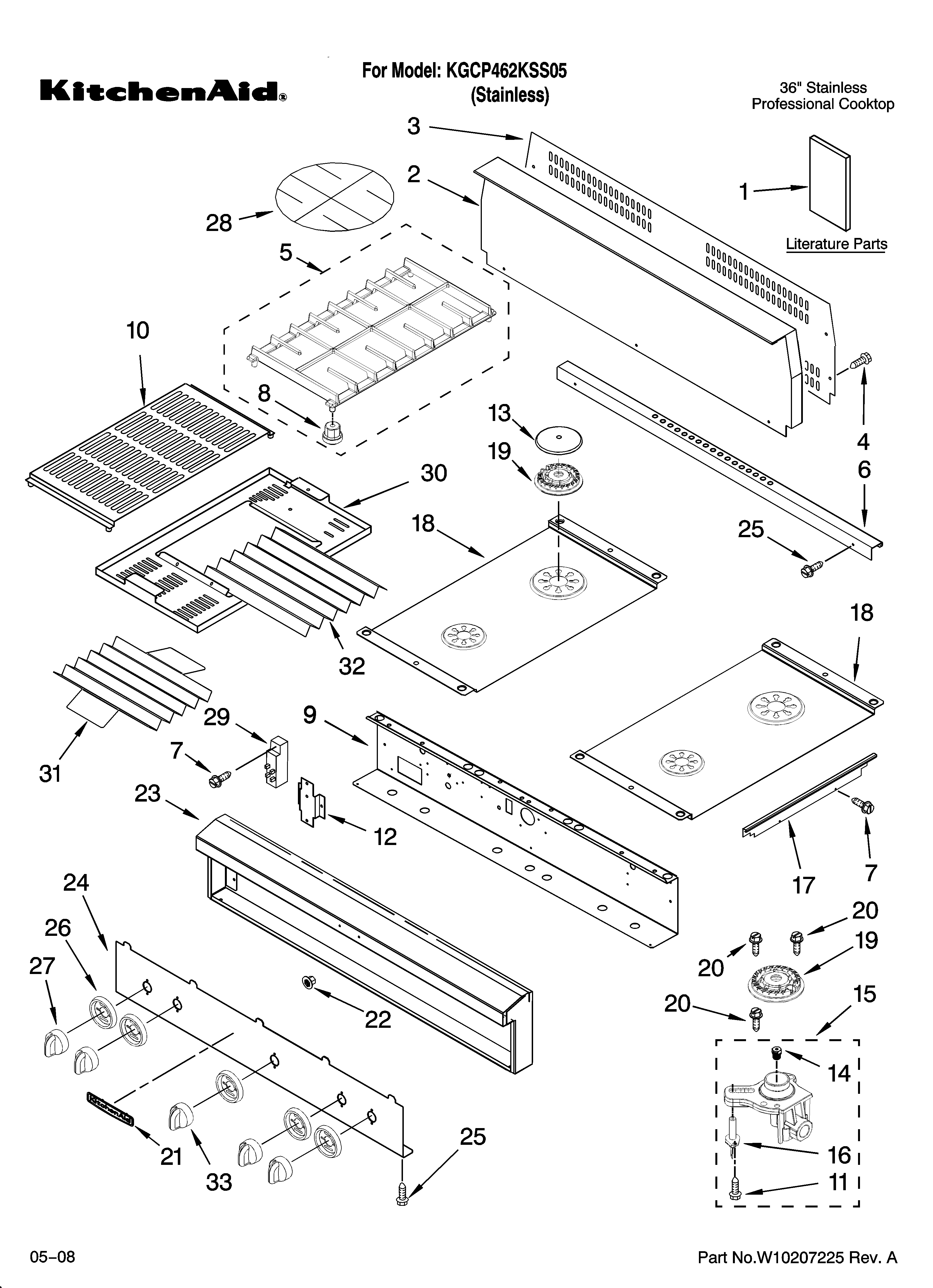 Cooktop, burner and grate parts