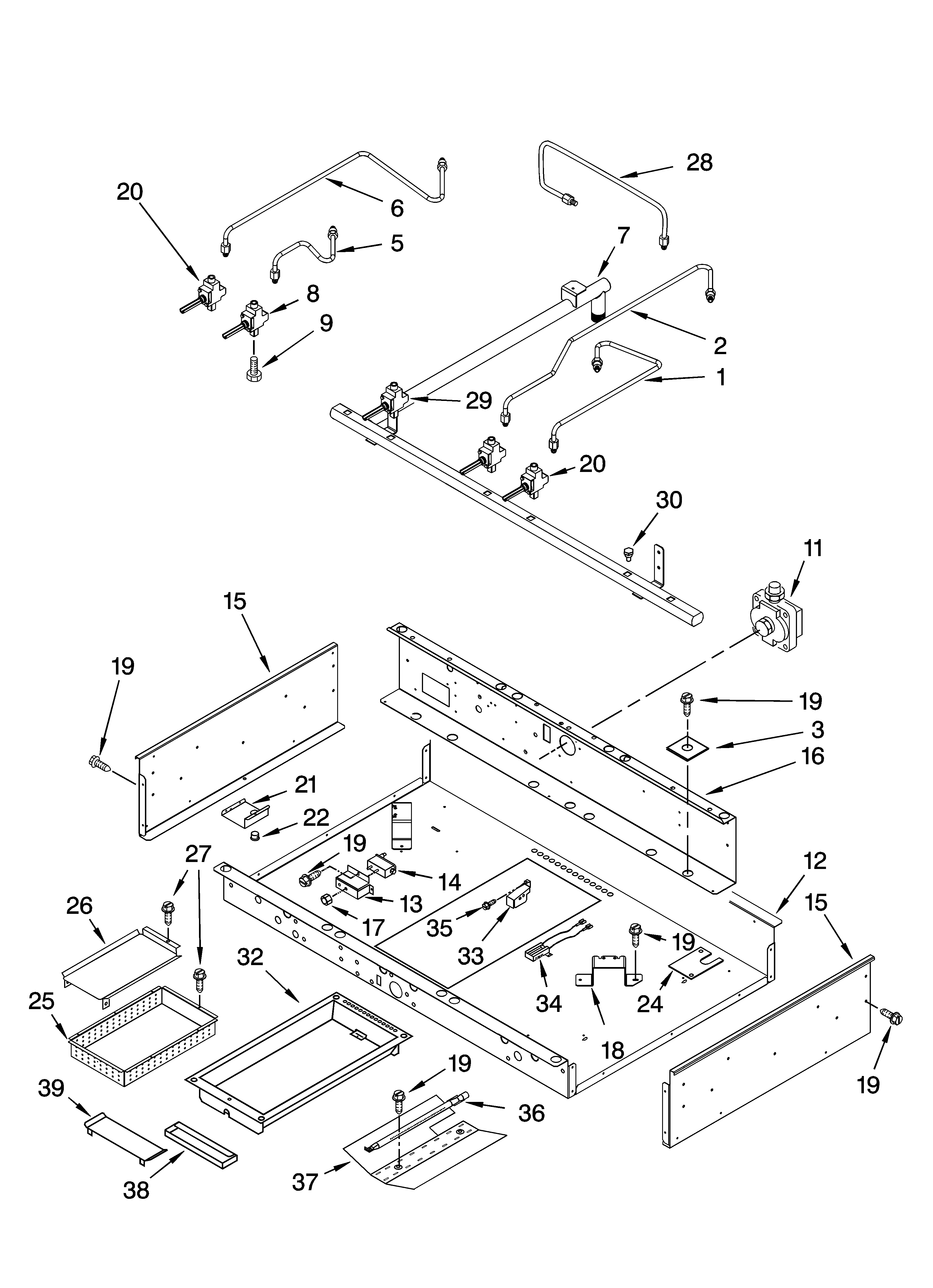 Burner box, gas valves, and switches, optional parts