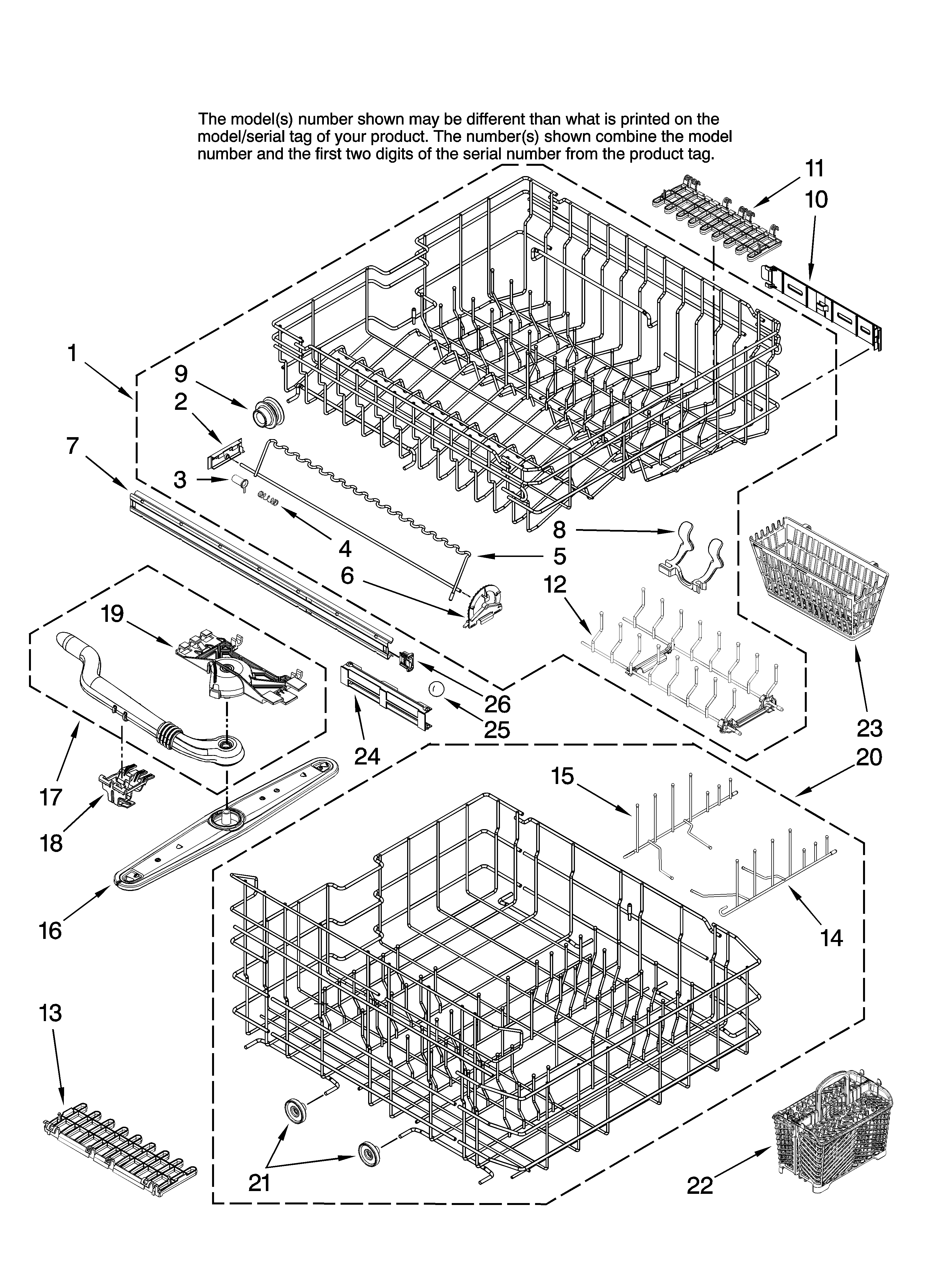 Upper and lower rack parts