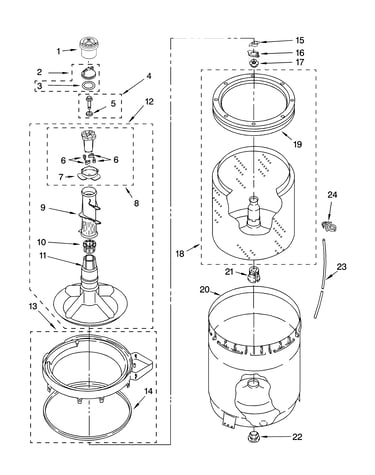 Agitator, basket and tub parts