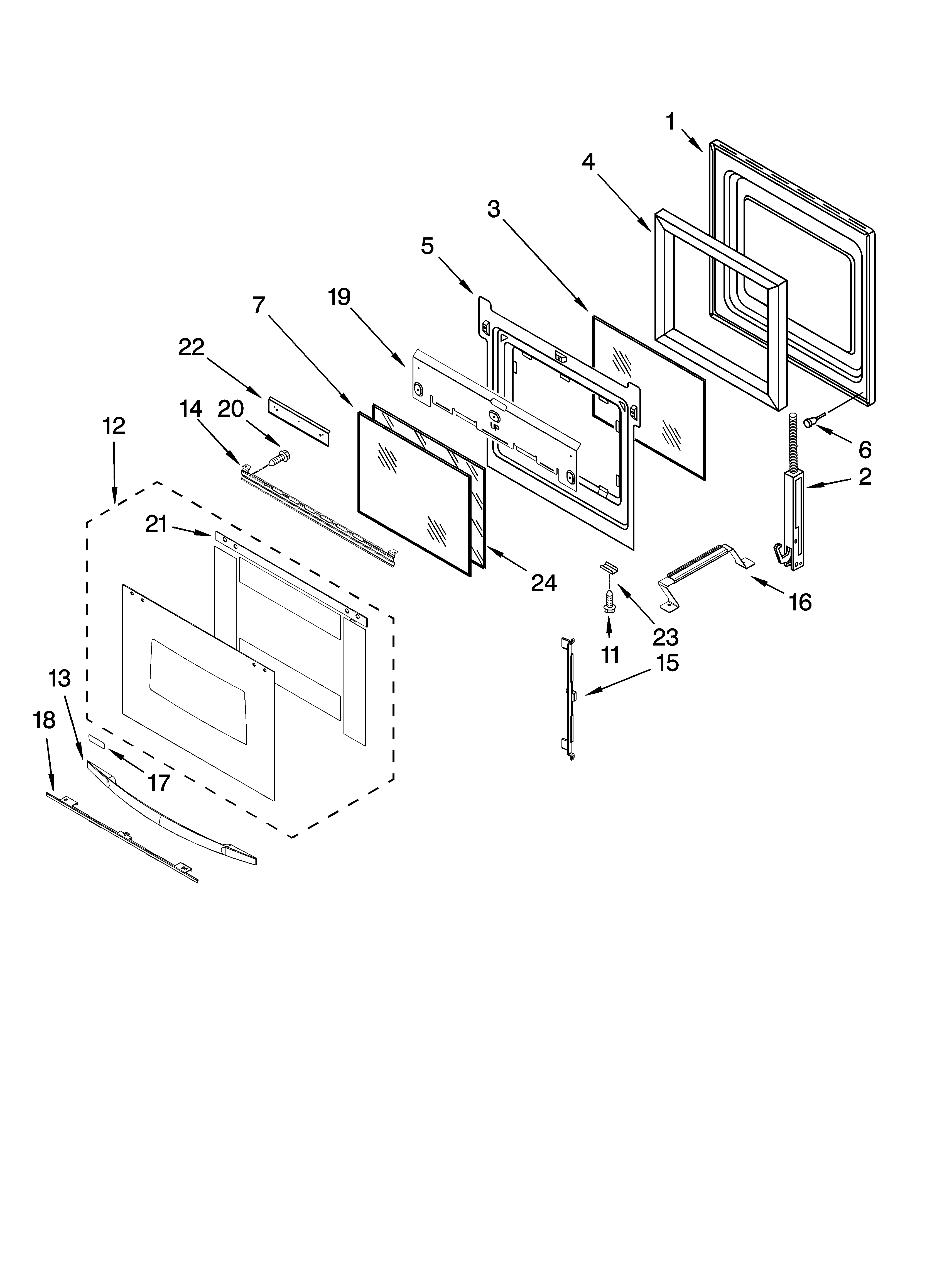 Upper oven door parts