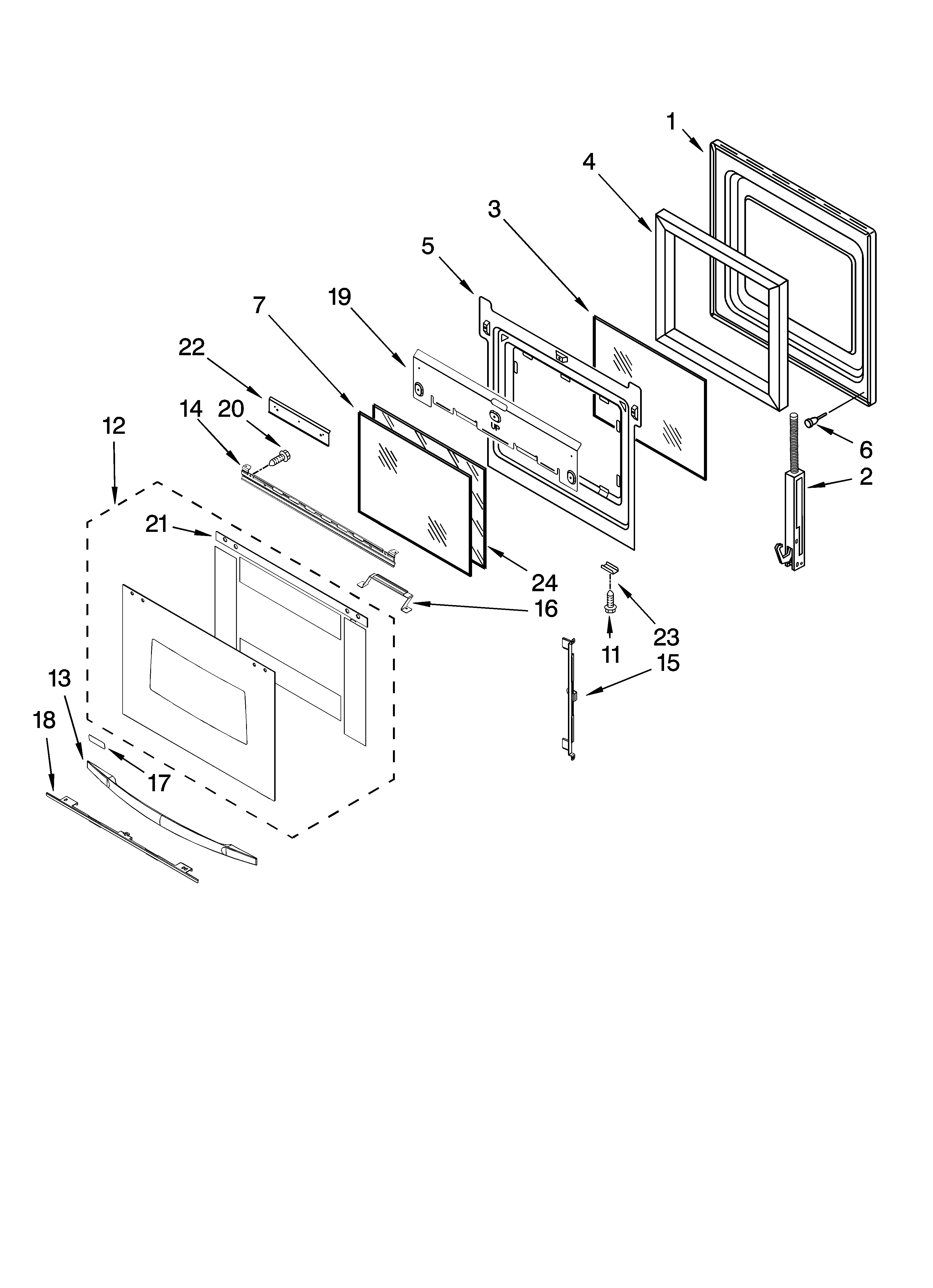 Upper oven door parts