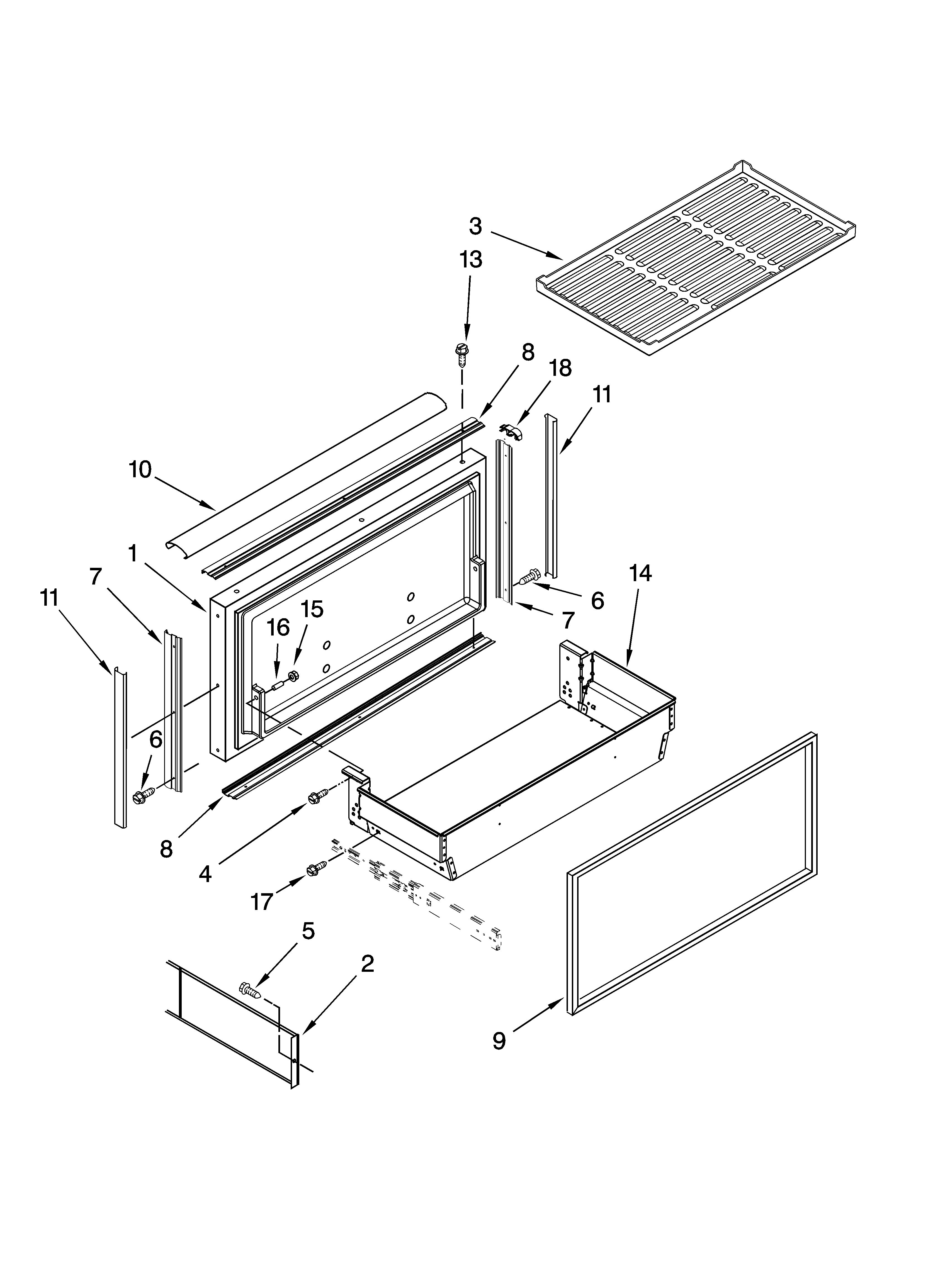 Freezer door and basket parts
