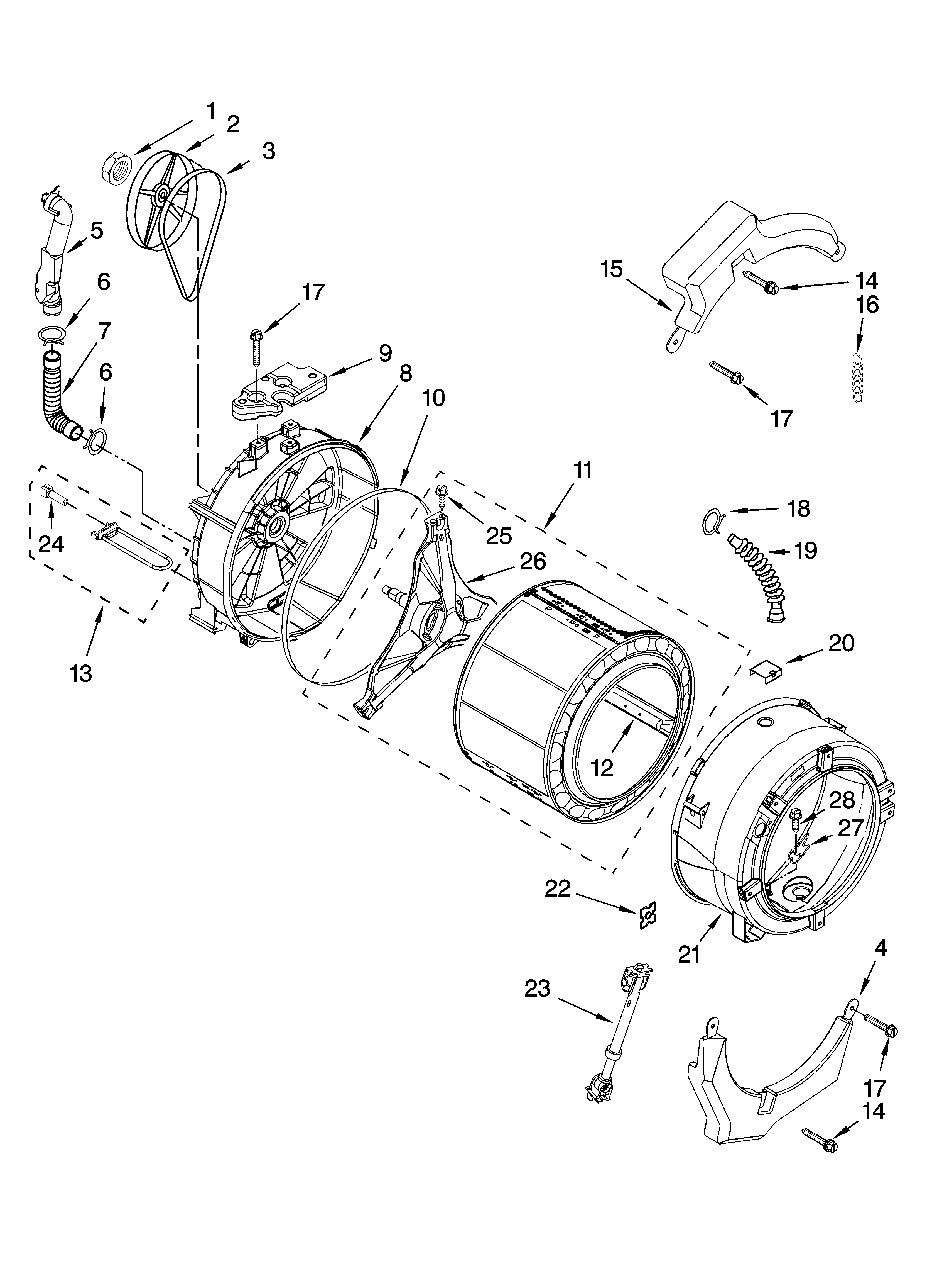 Tub and basket parts, optional parts (not included)