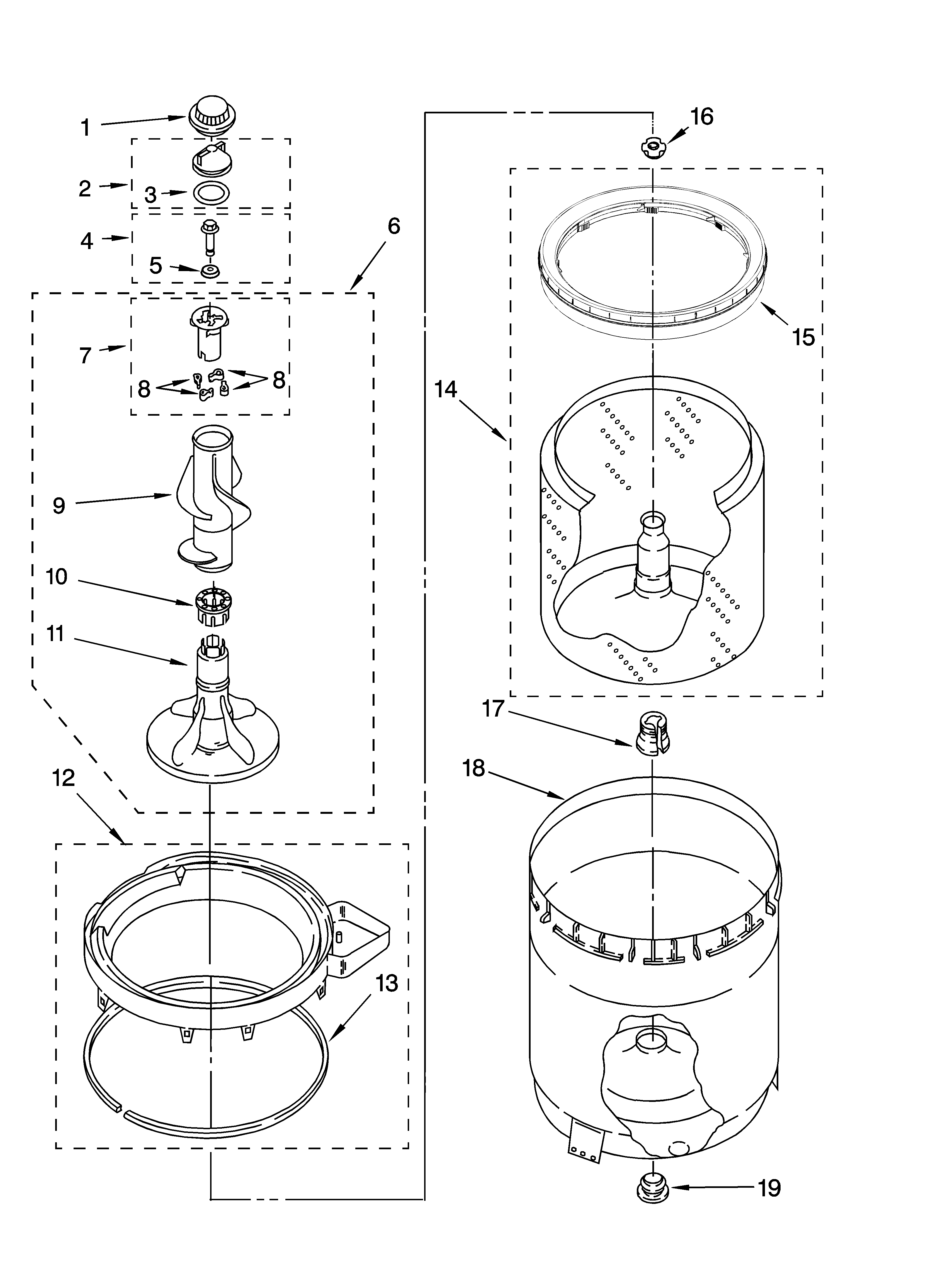 Agitator, basket and tub parts