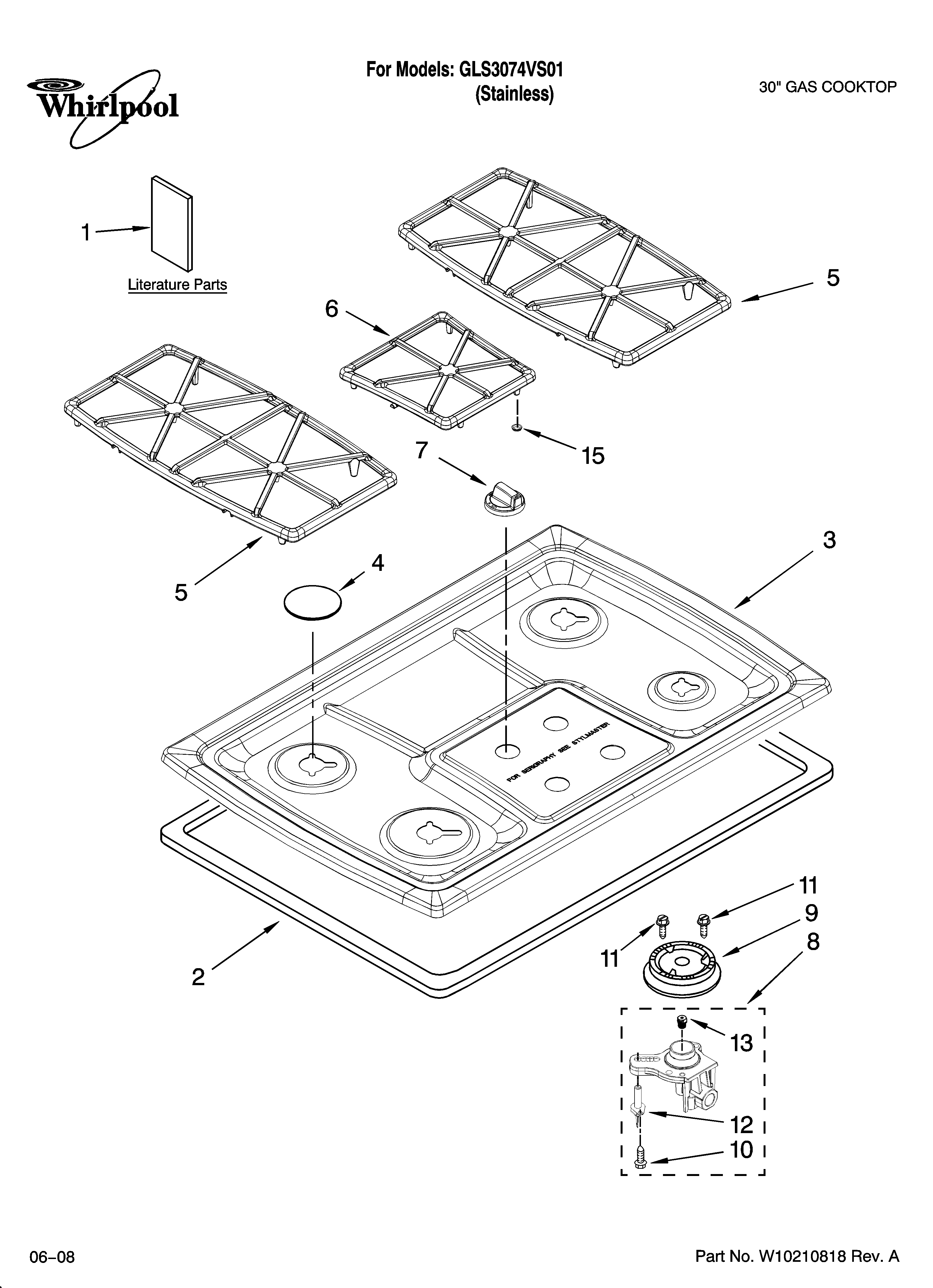 Cooktop, burner and grate parts
