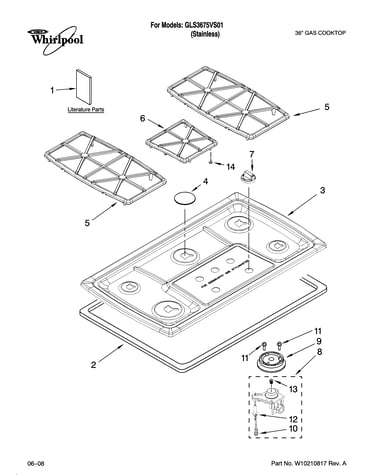 Cooktop, burner and grate parts