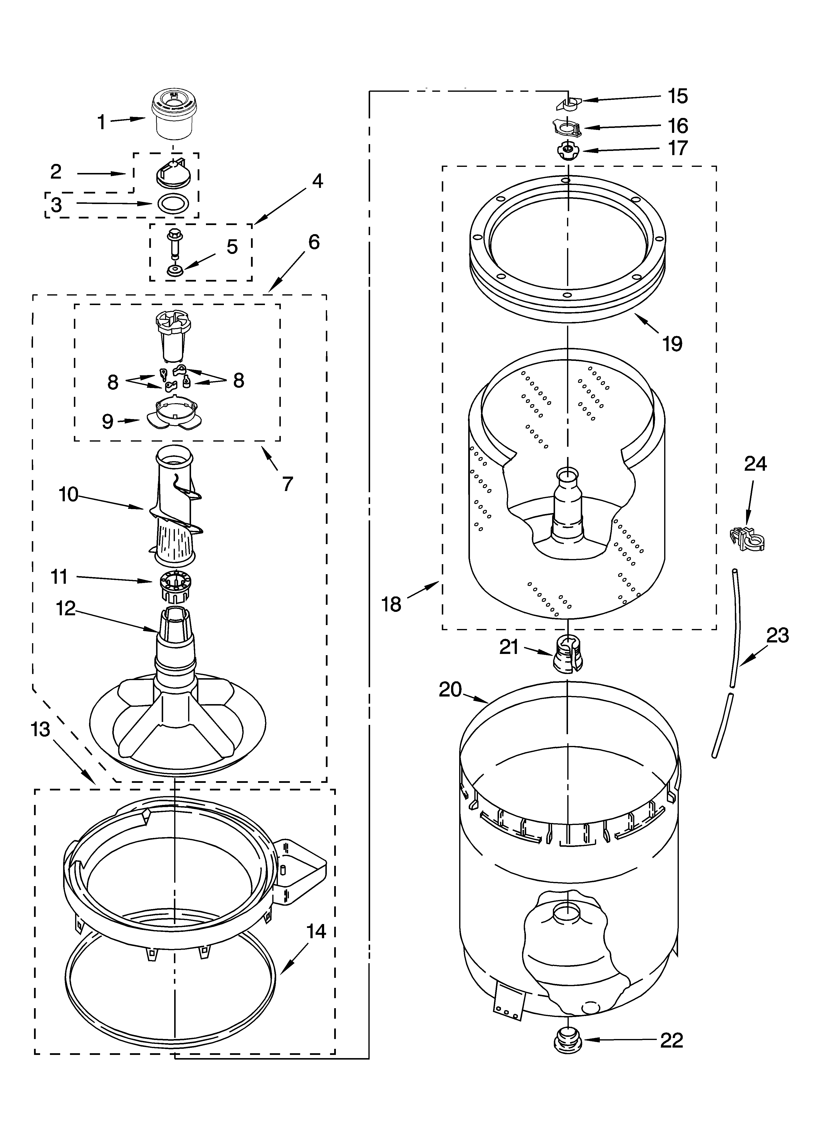Agitator, basket and tub parts