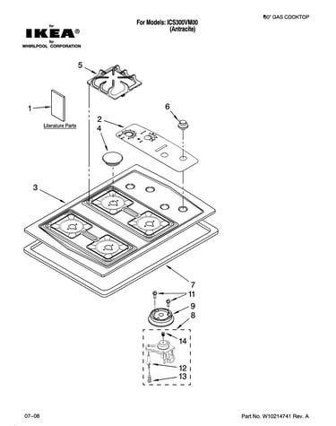Cooktop, burner and grate parts