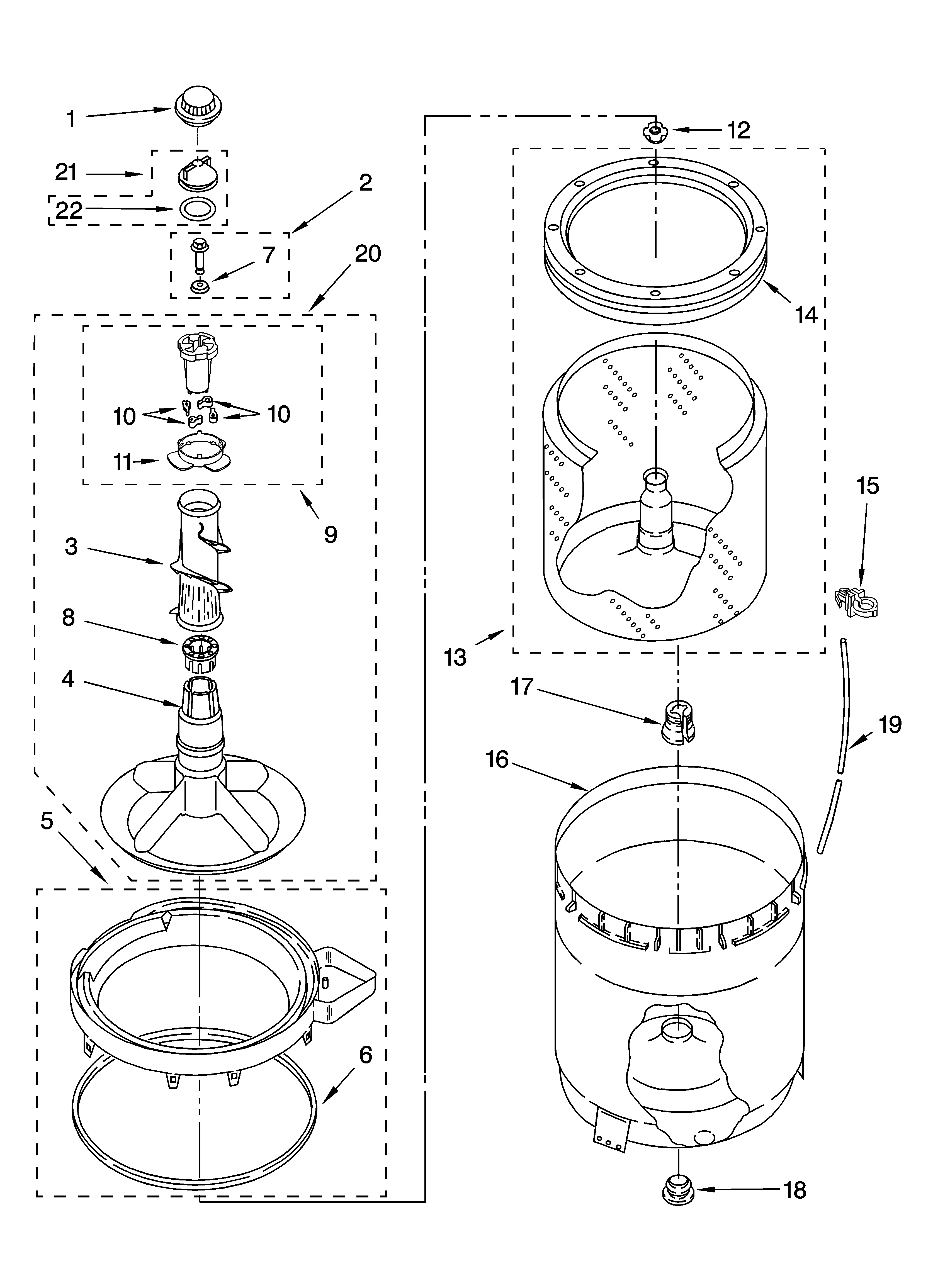 Agitator, basket and tub parts