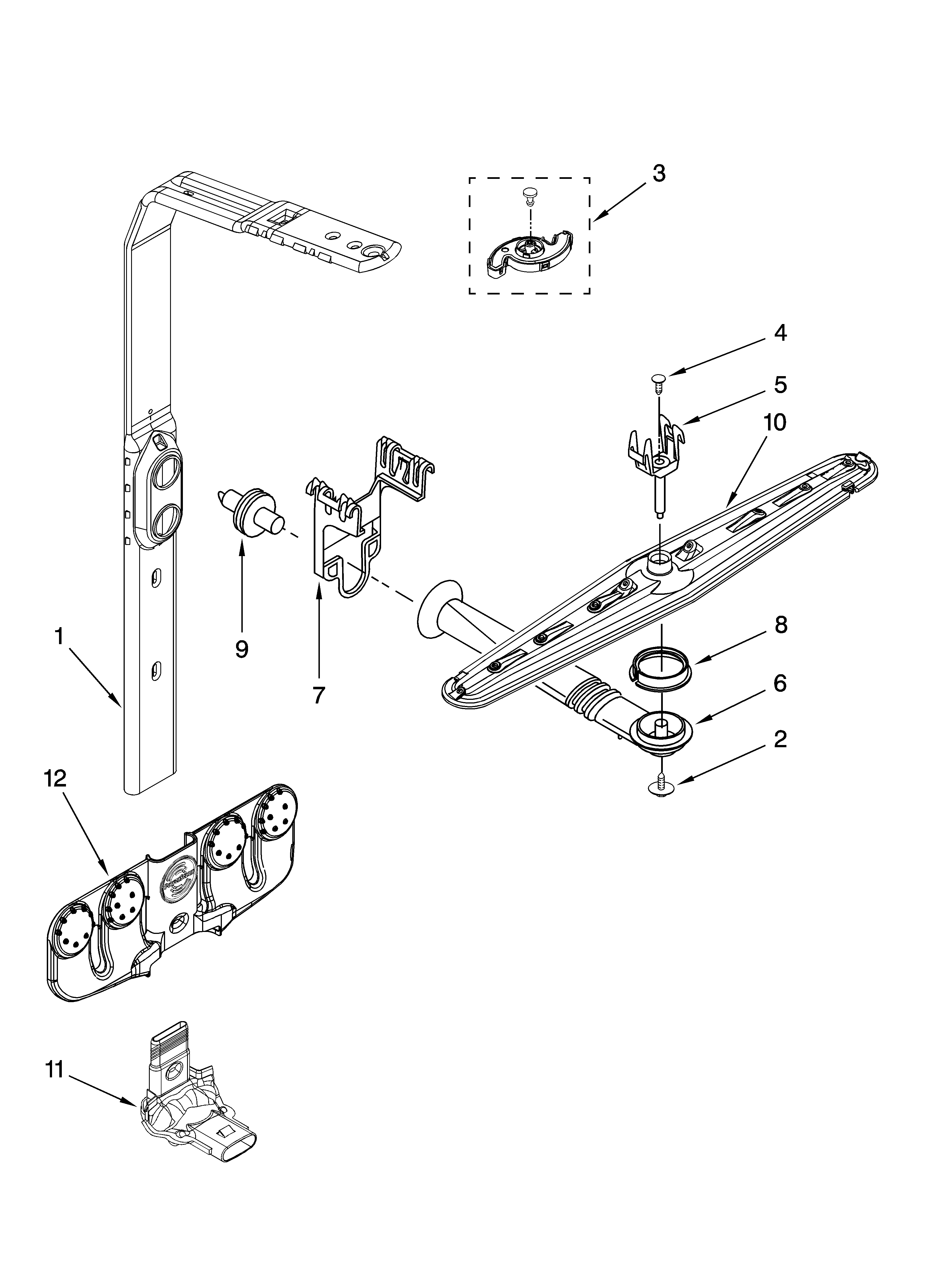 Upper wash and rinse parts