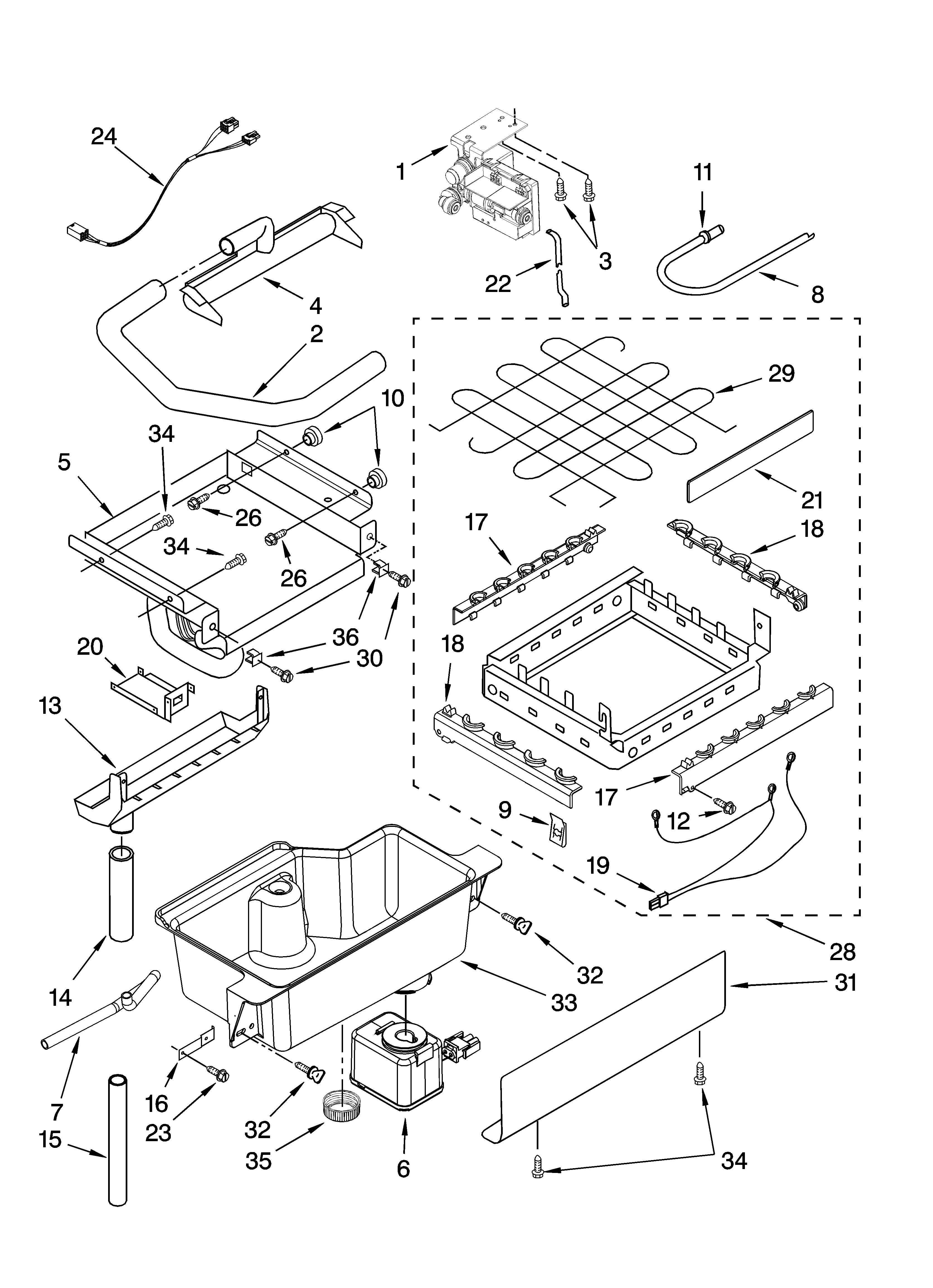 Evaporator, ice cutter grid and water parts