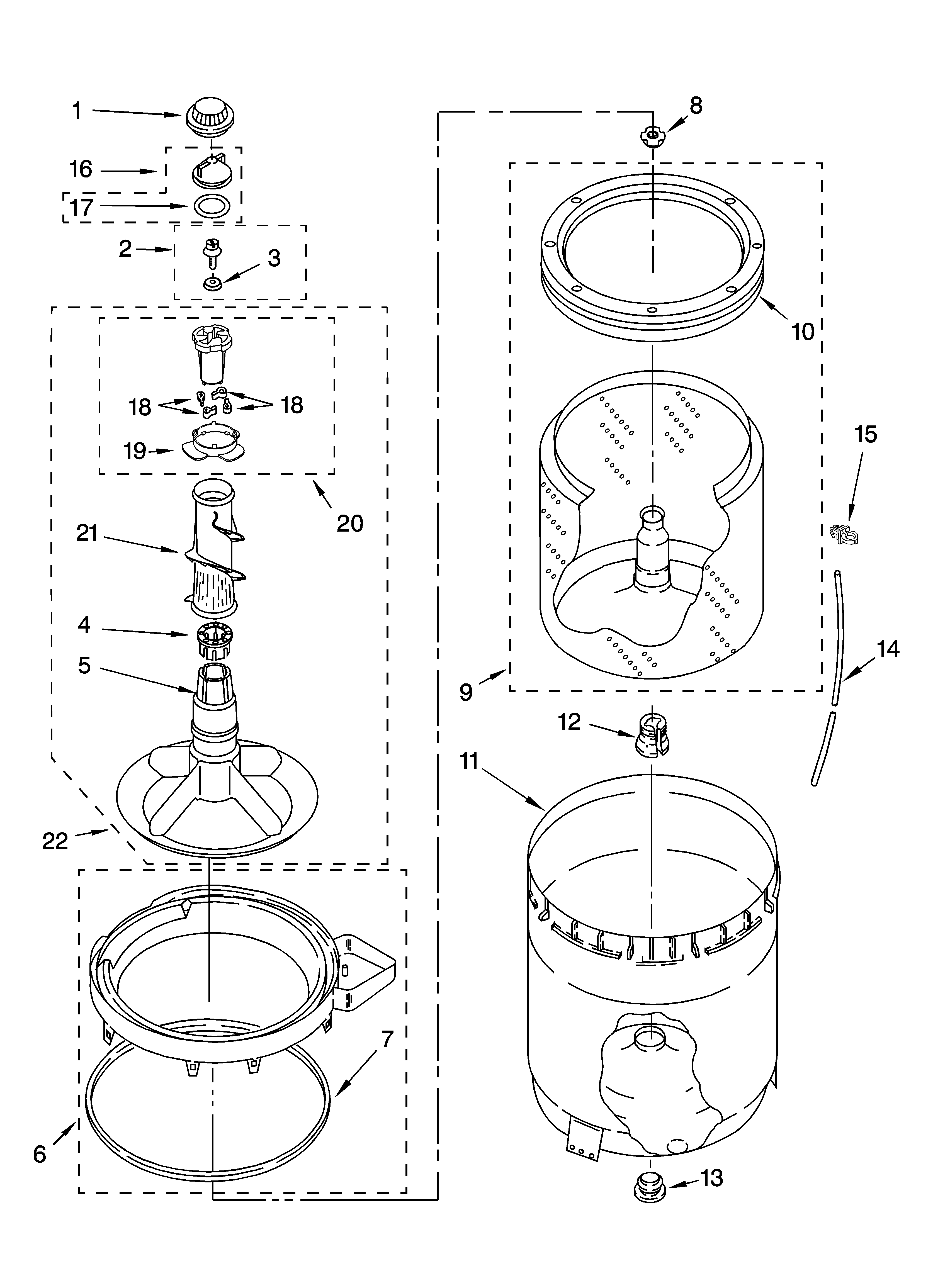 Agitator, basket and tub parts