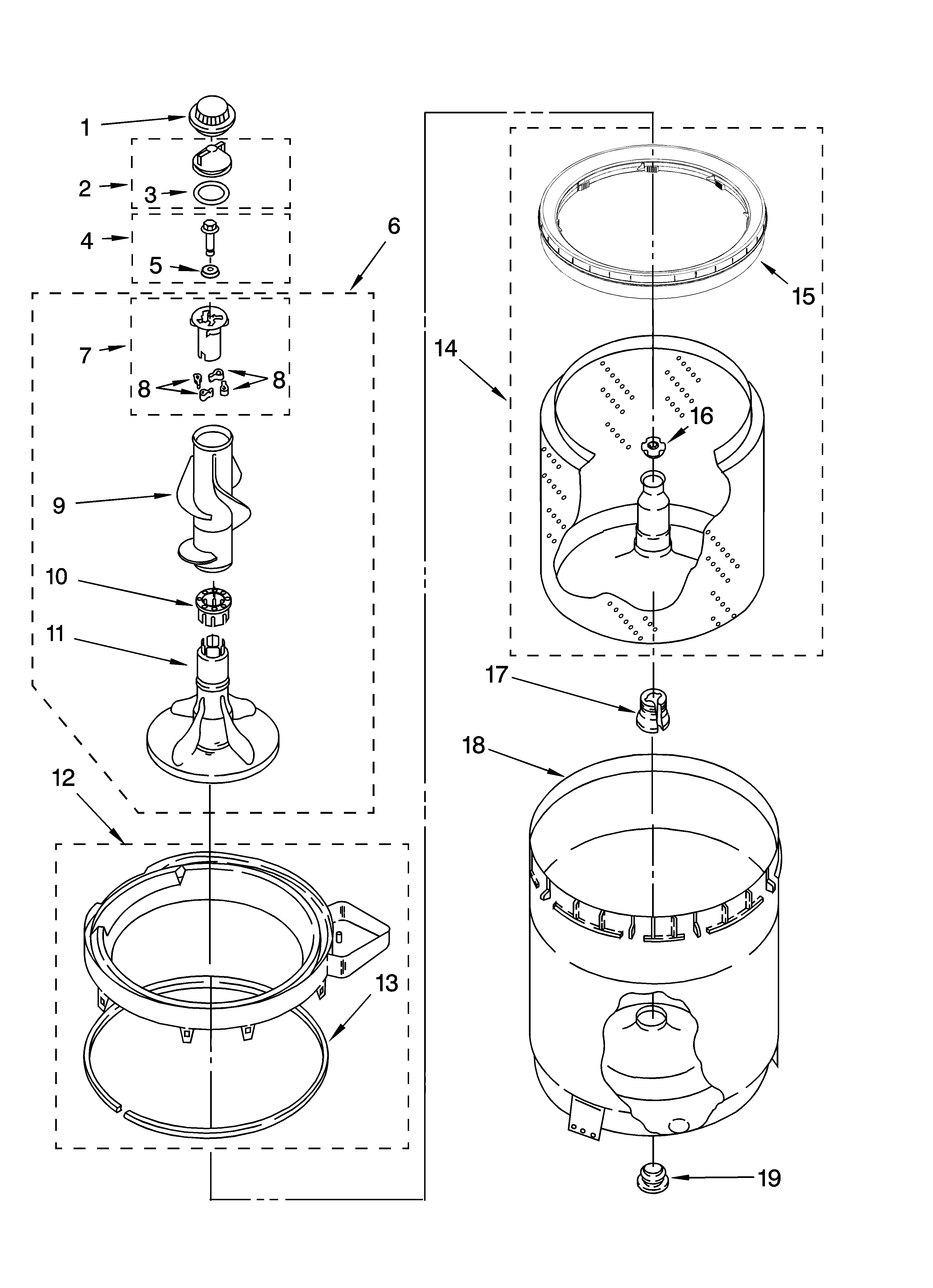 Agitator, basket and tub parts
