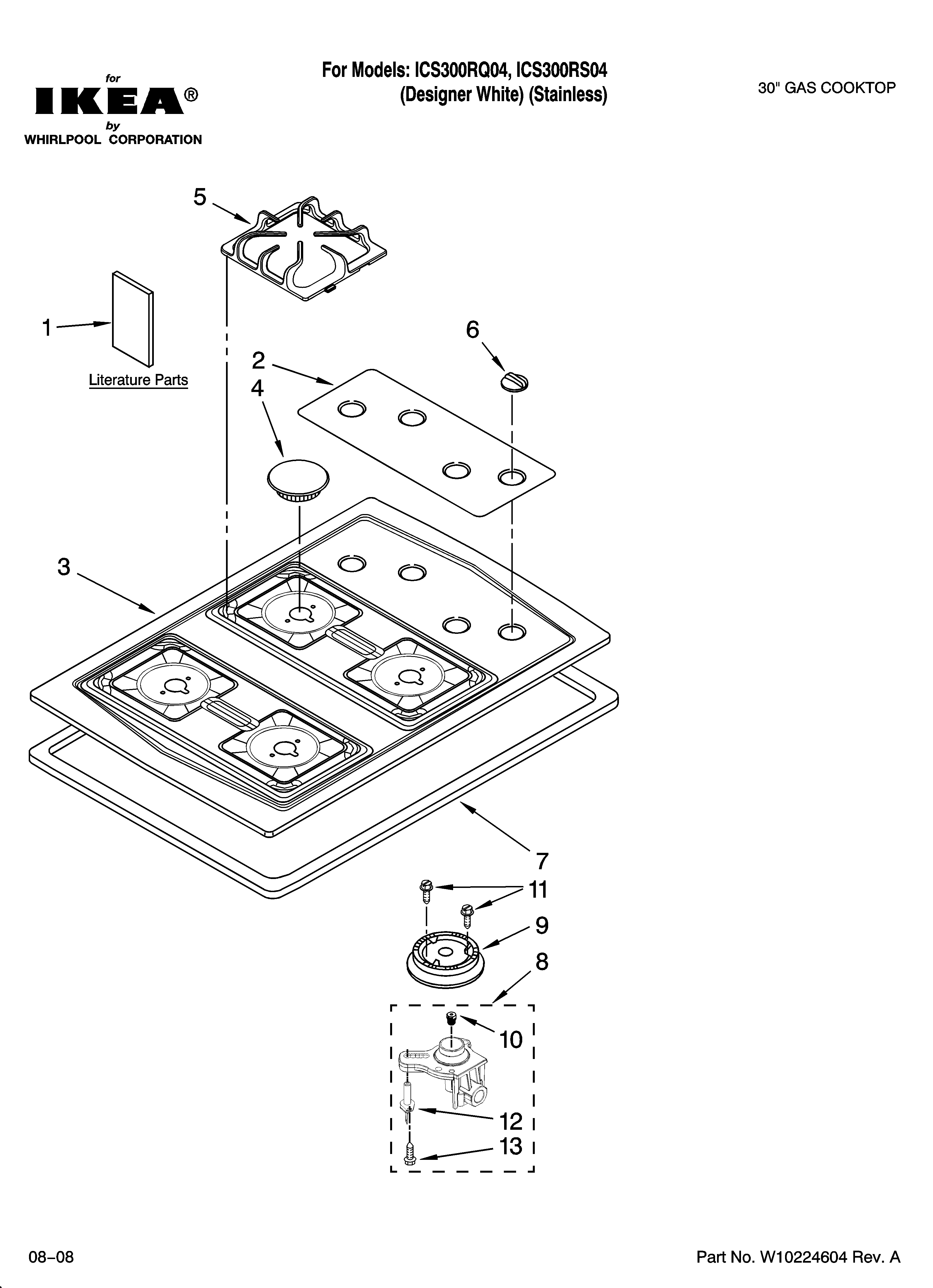Cooktop, burner and grate parts