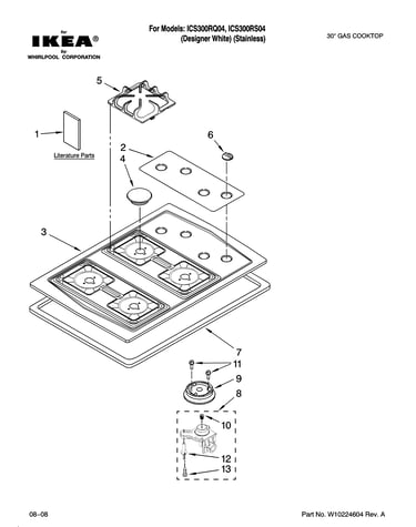 Cooktop, burner and grate parts