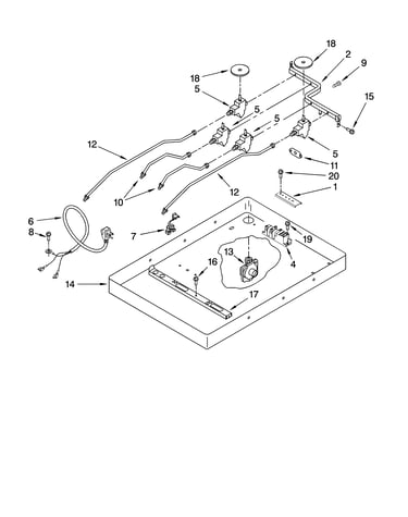 Burner box, gas valves, and switches