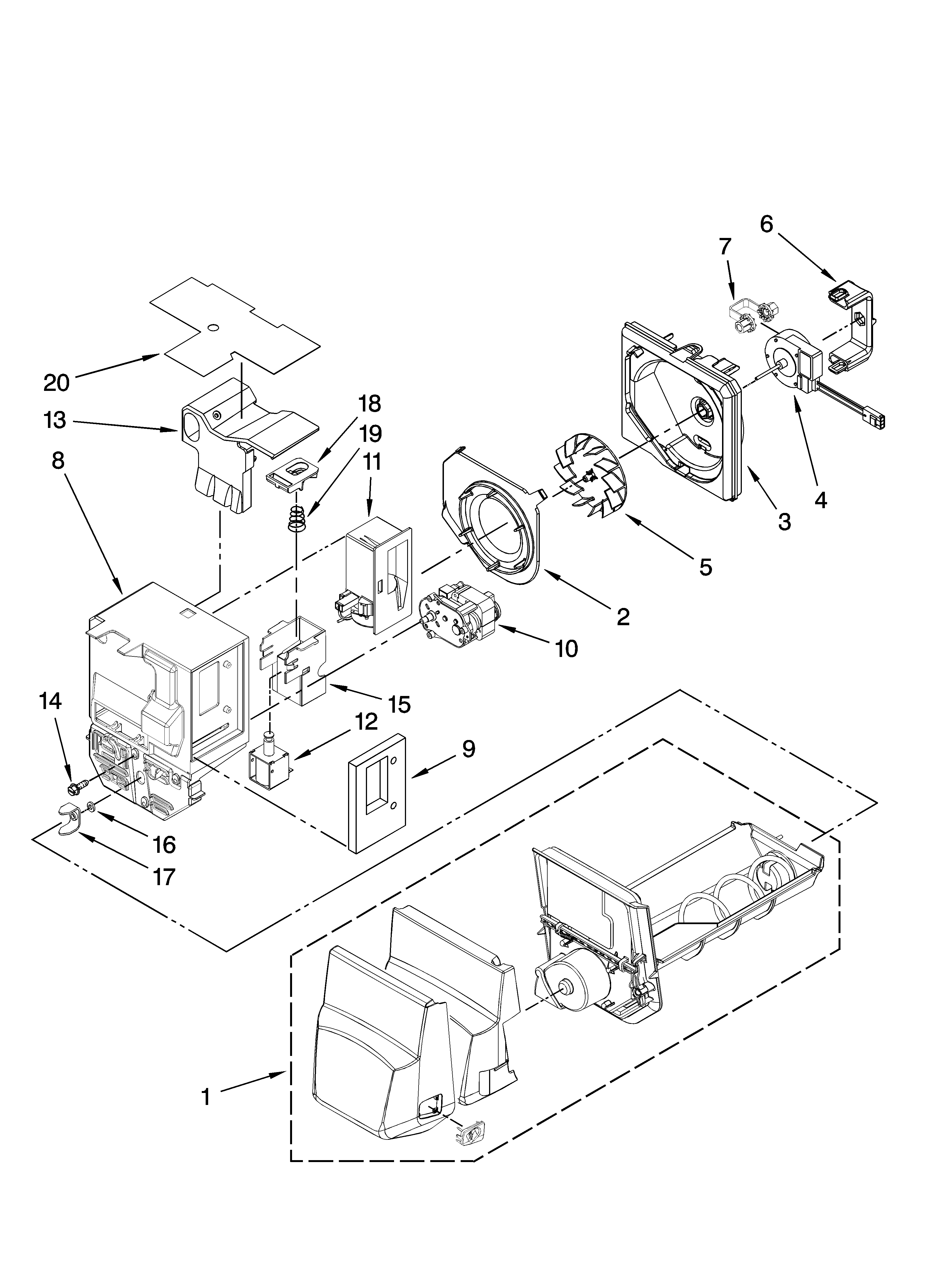 Motor and ice container parts