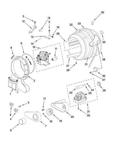 Drum and motor parts, optional parts (not included)
