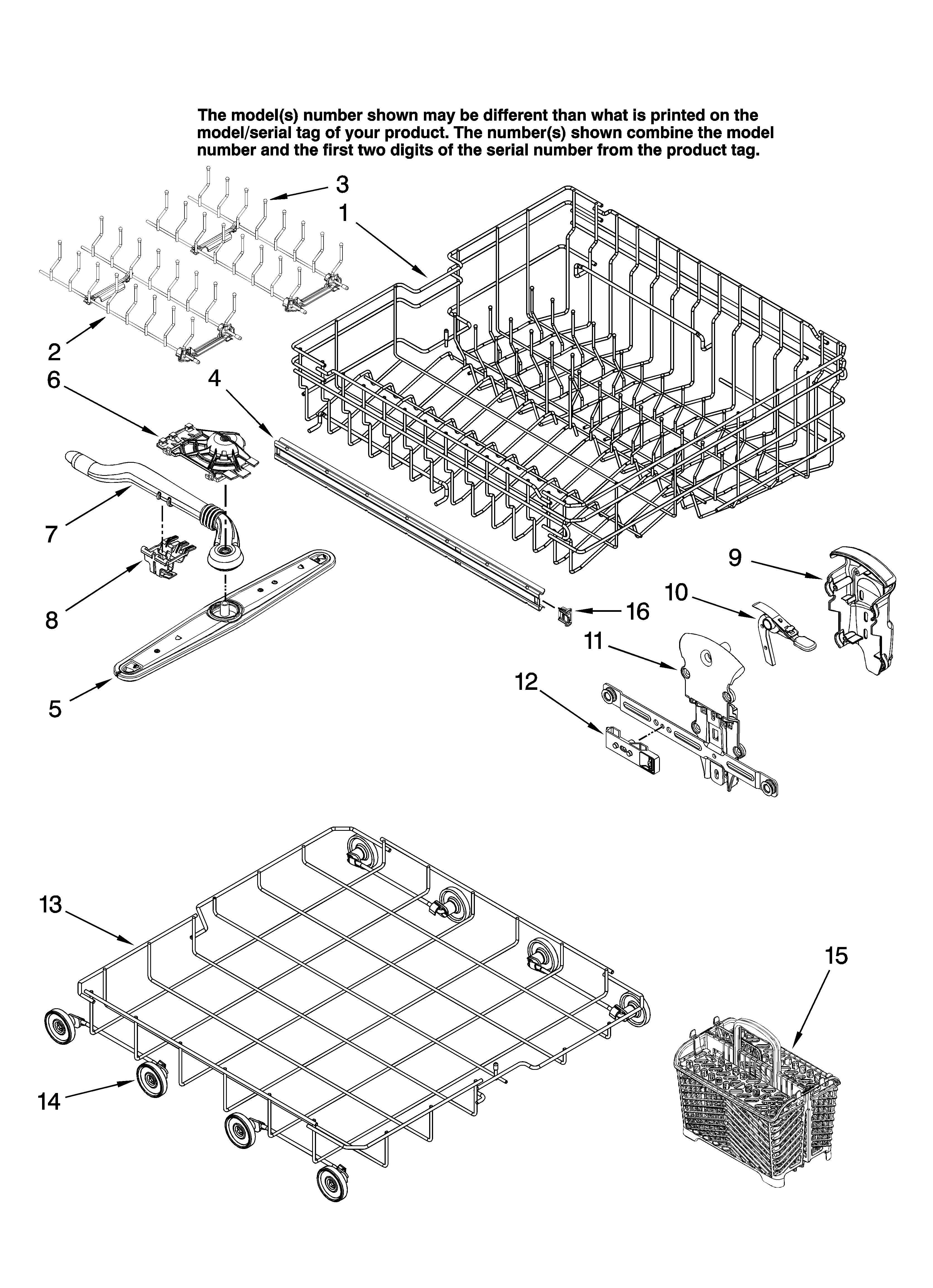 Middle and lower rack parts