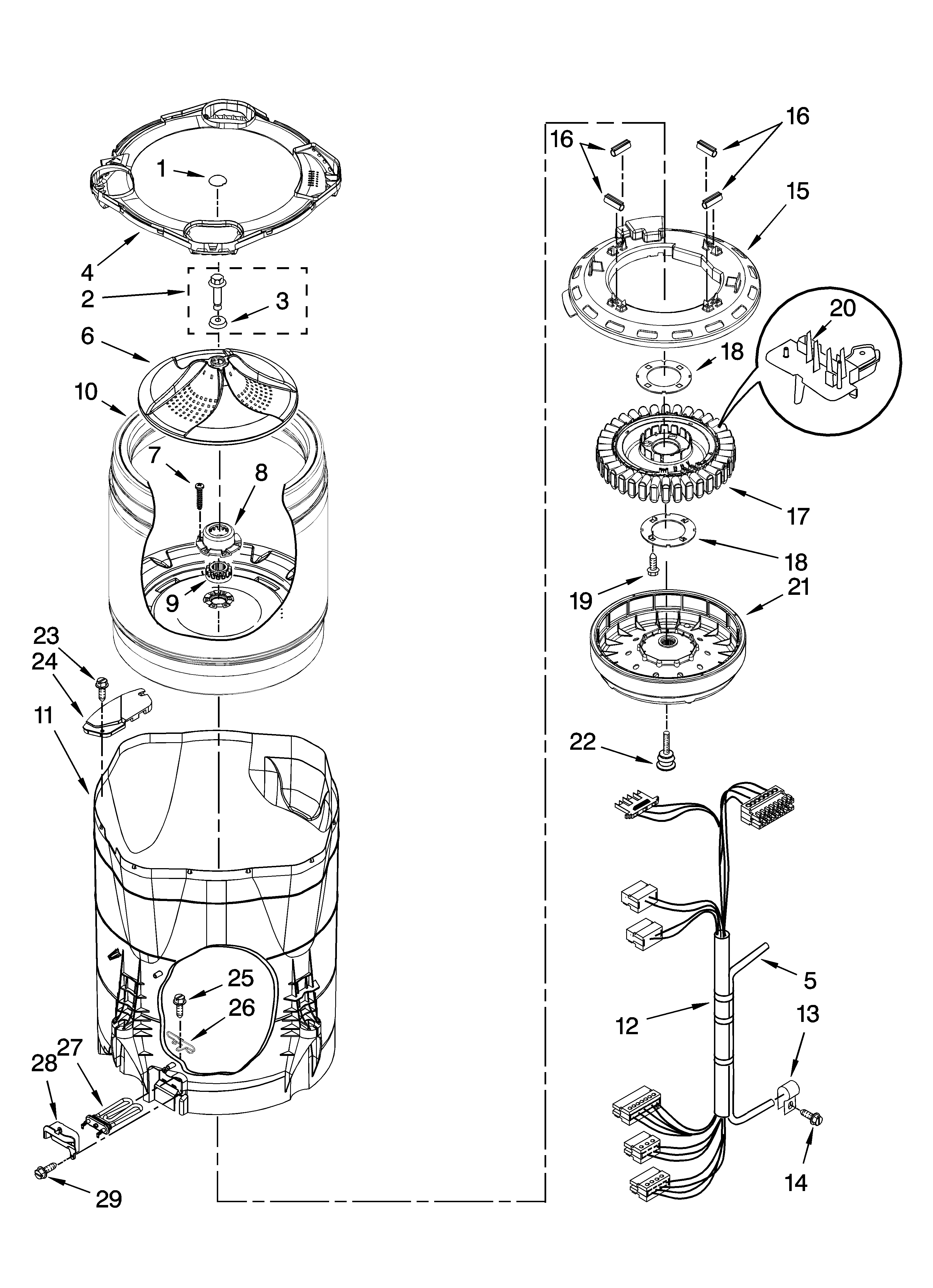 Motor, basket and tub parts