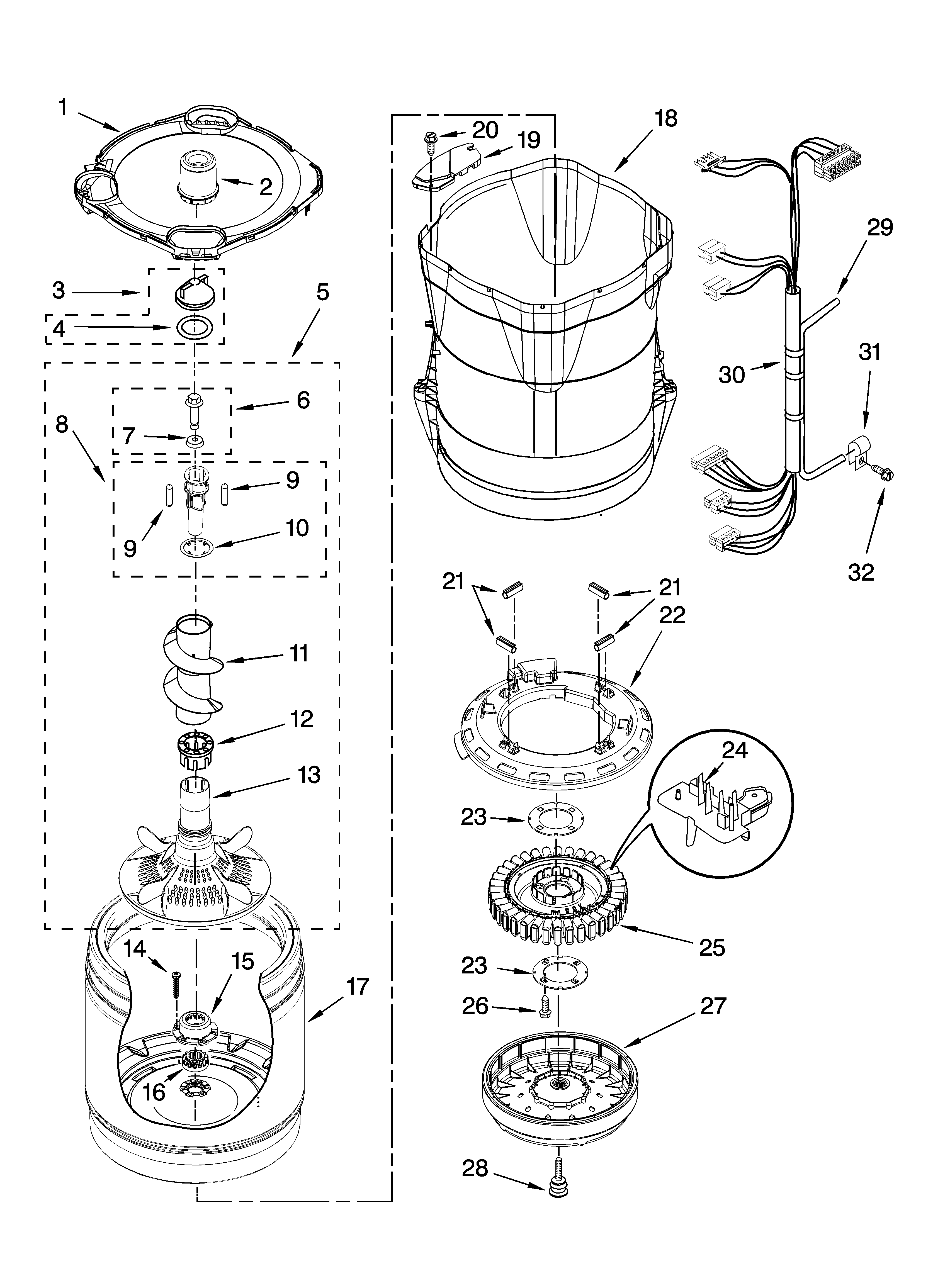 Motor, basket and tub parts