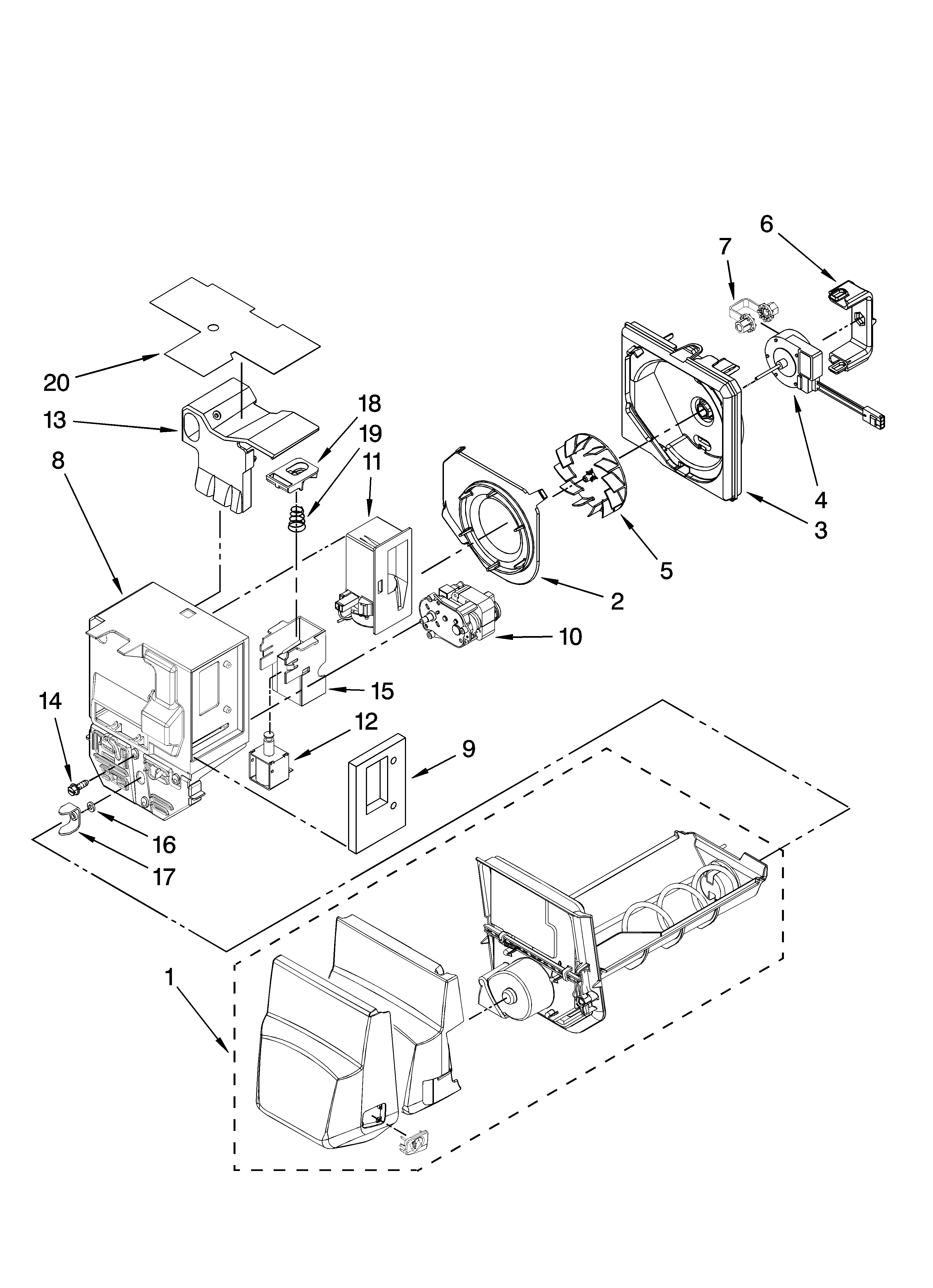 Motor and ice container parts
