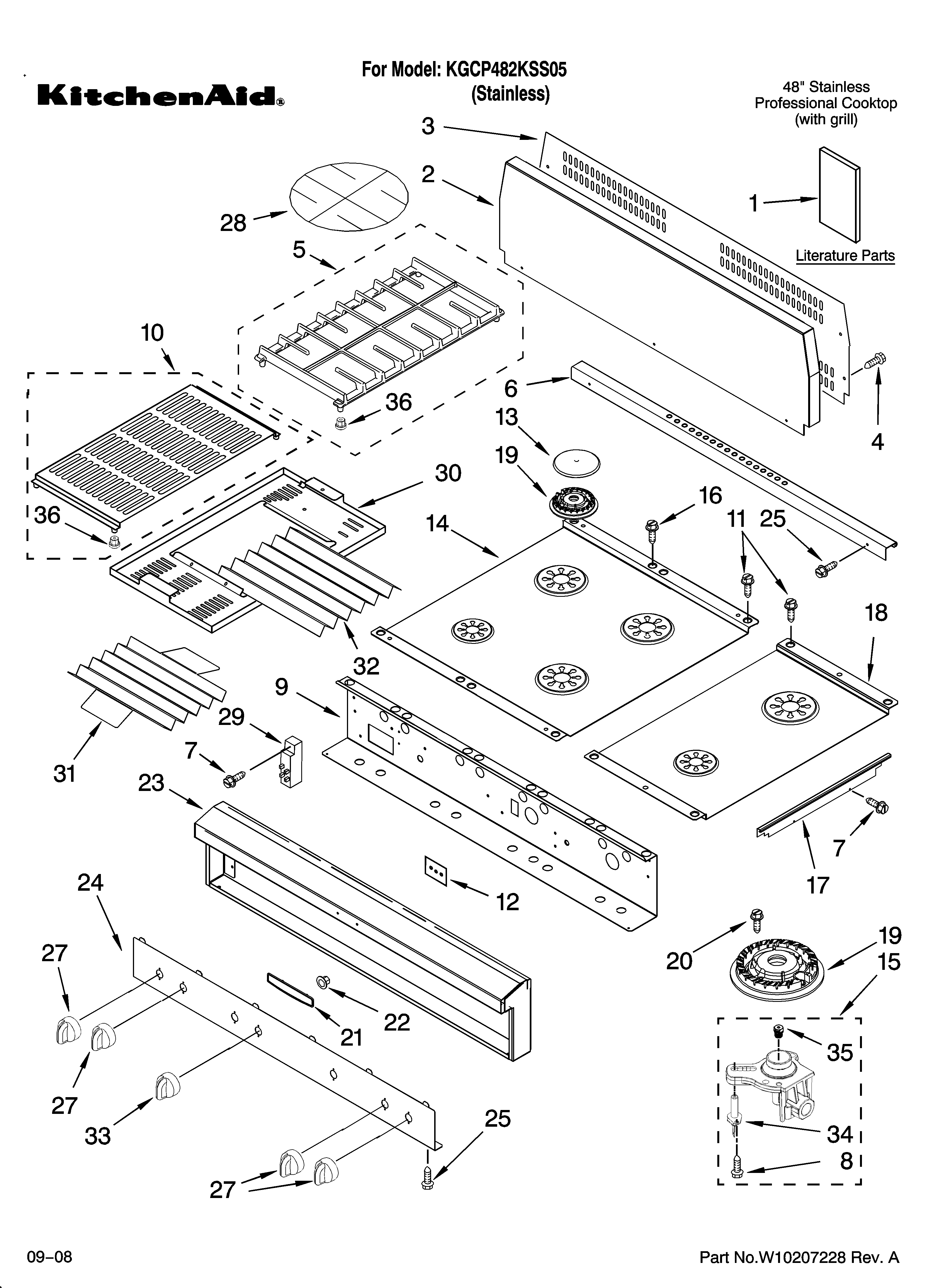 Cooktop, burner and grate parts