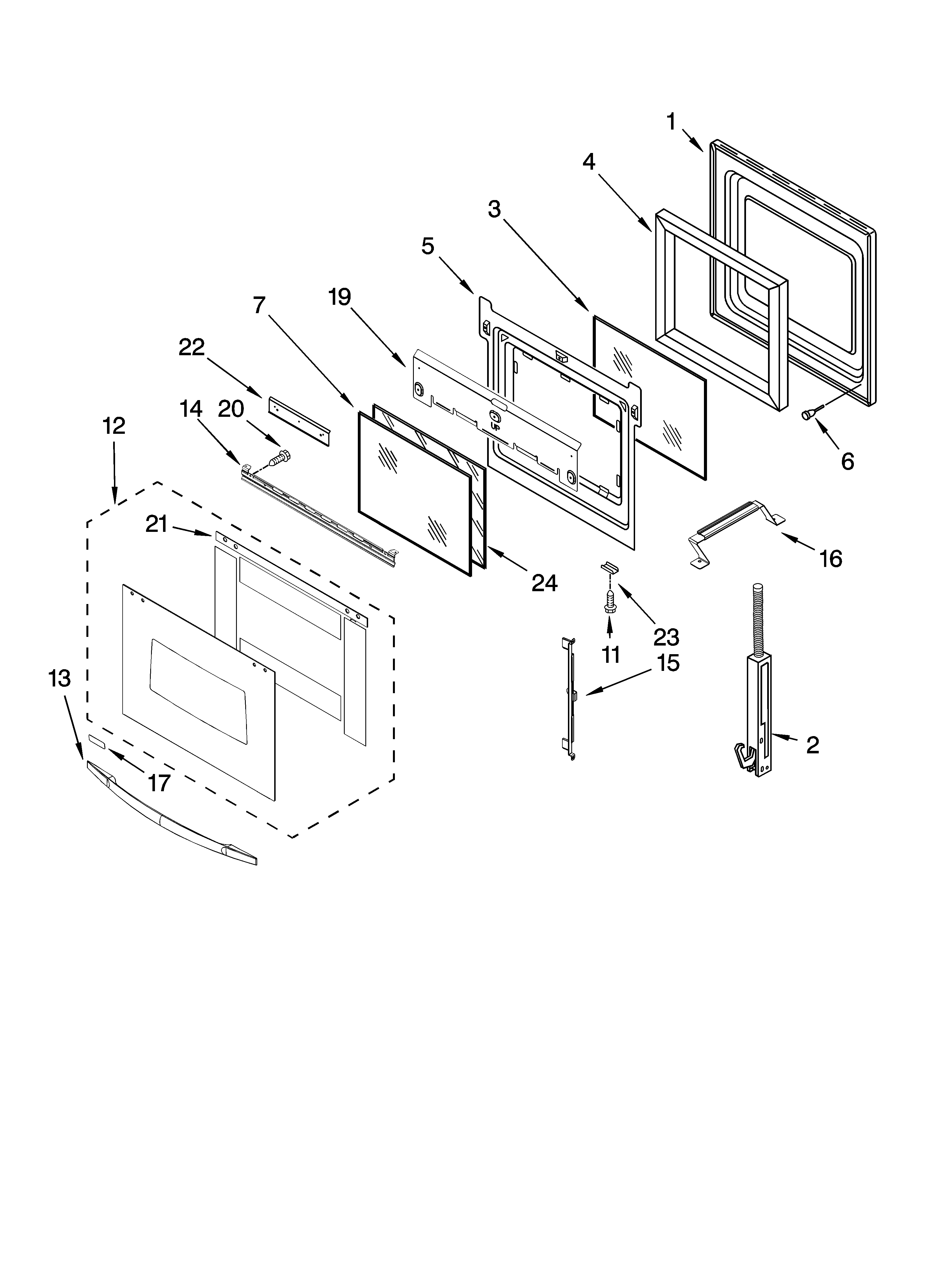 Upper oven door parts