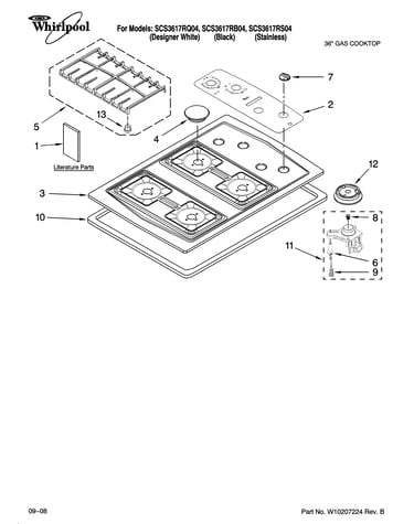 Cooktop, burner and grate parts