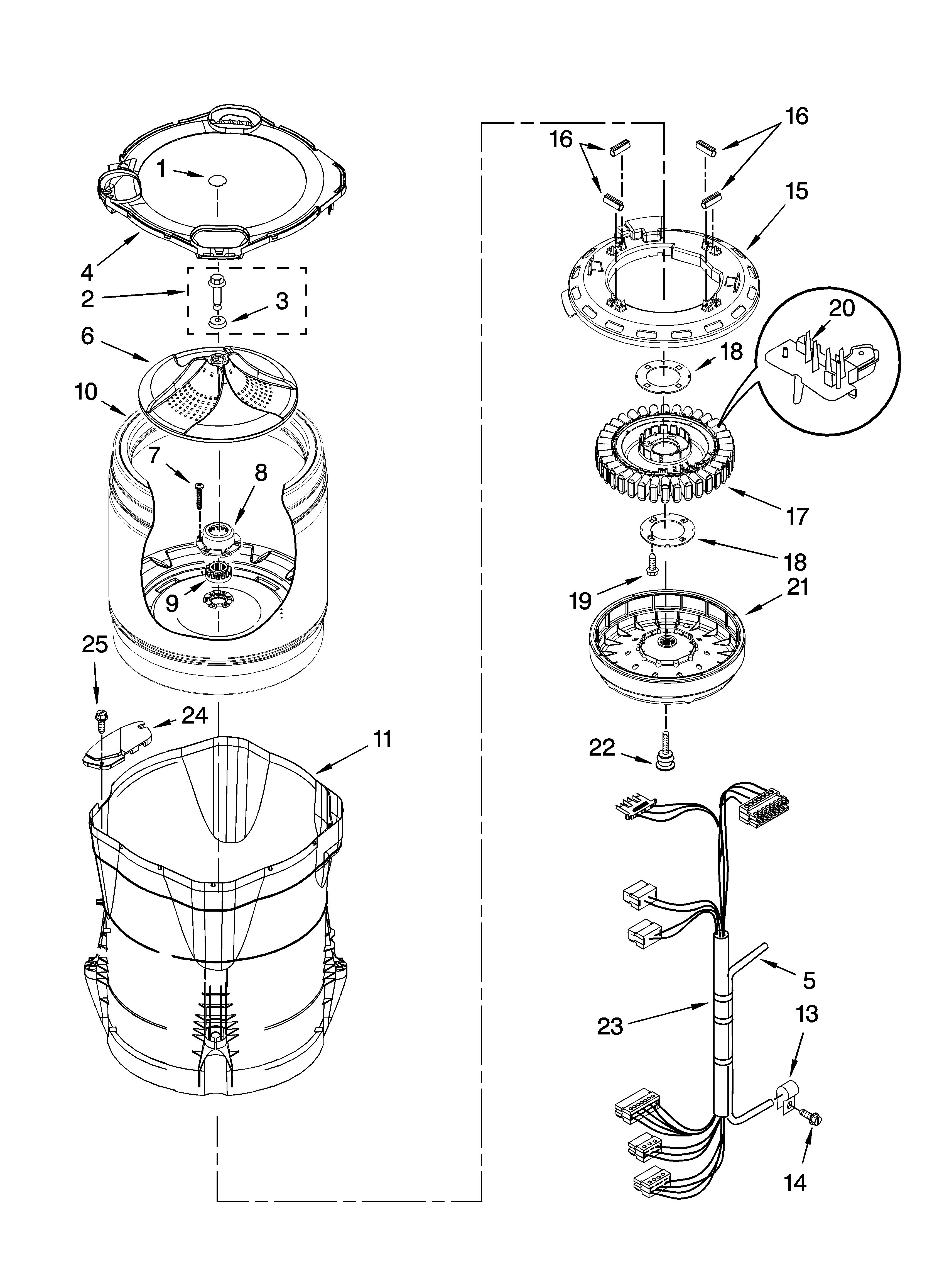 Motor, basket and tub parts