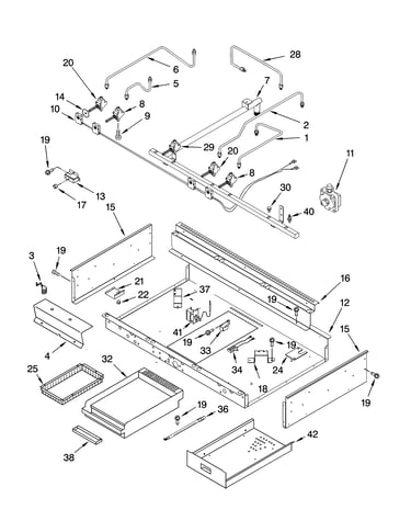 Burner box, gas valves, and switches, optional parts