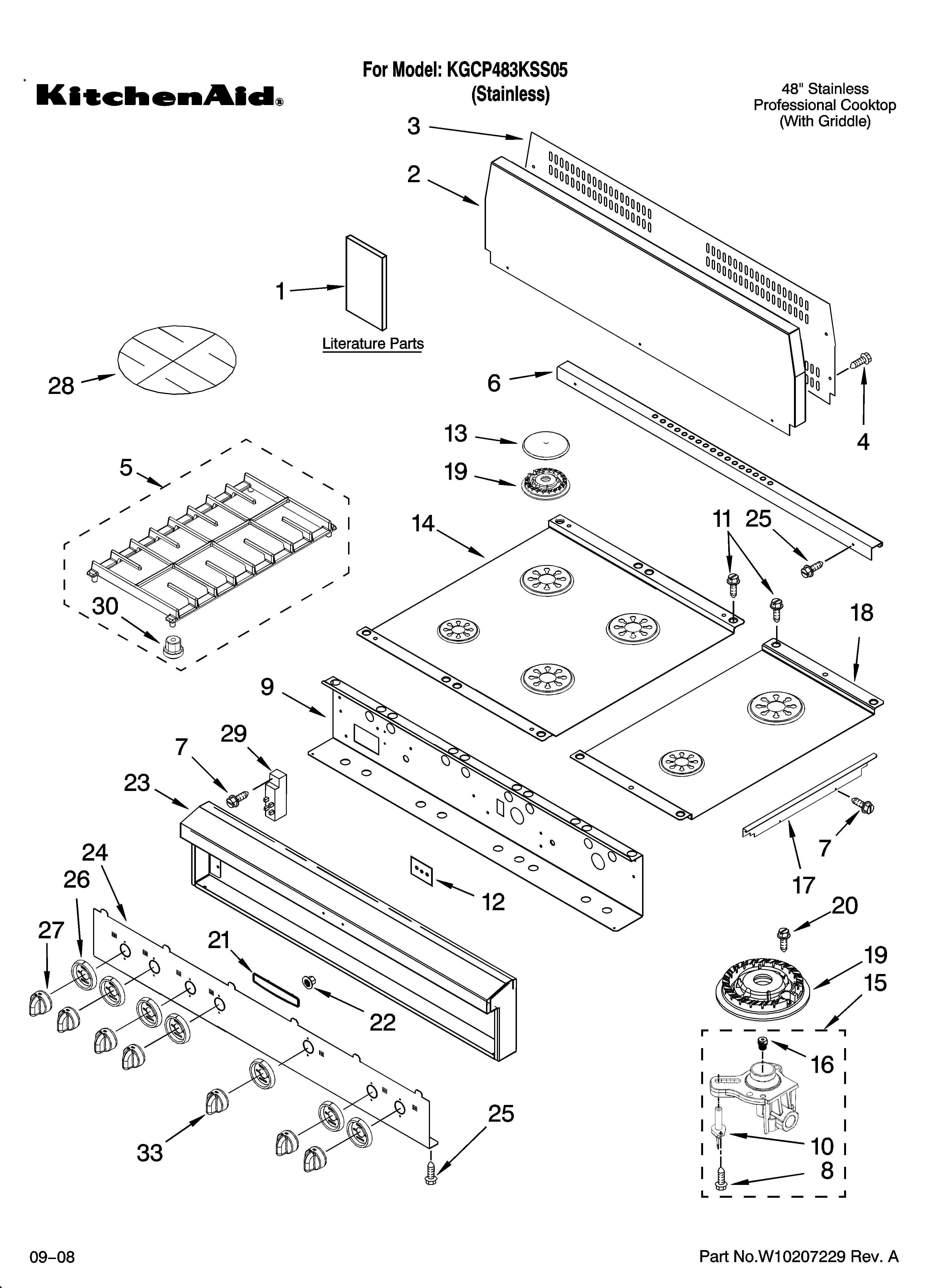 Cooktop, burner and grate parts