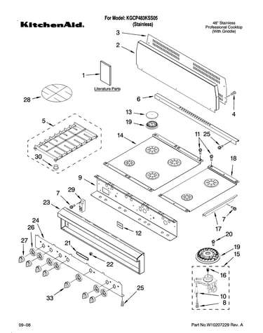 Cooktop, burner and grate parts