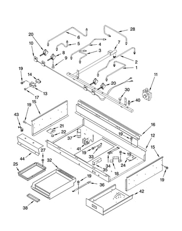 Burner box, gas valves, and switches, optional parts