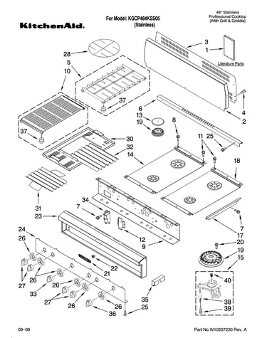 Cooktop, burner and grate parts