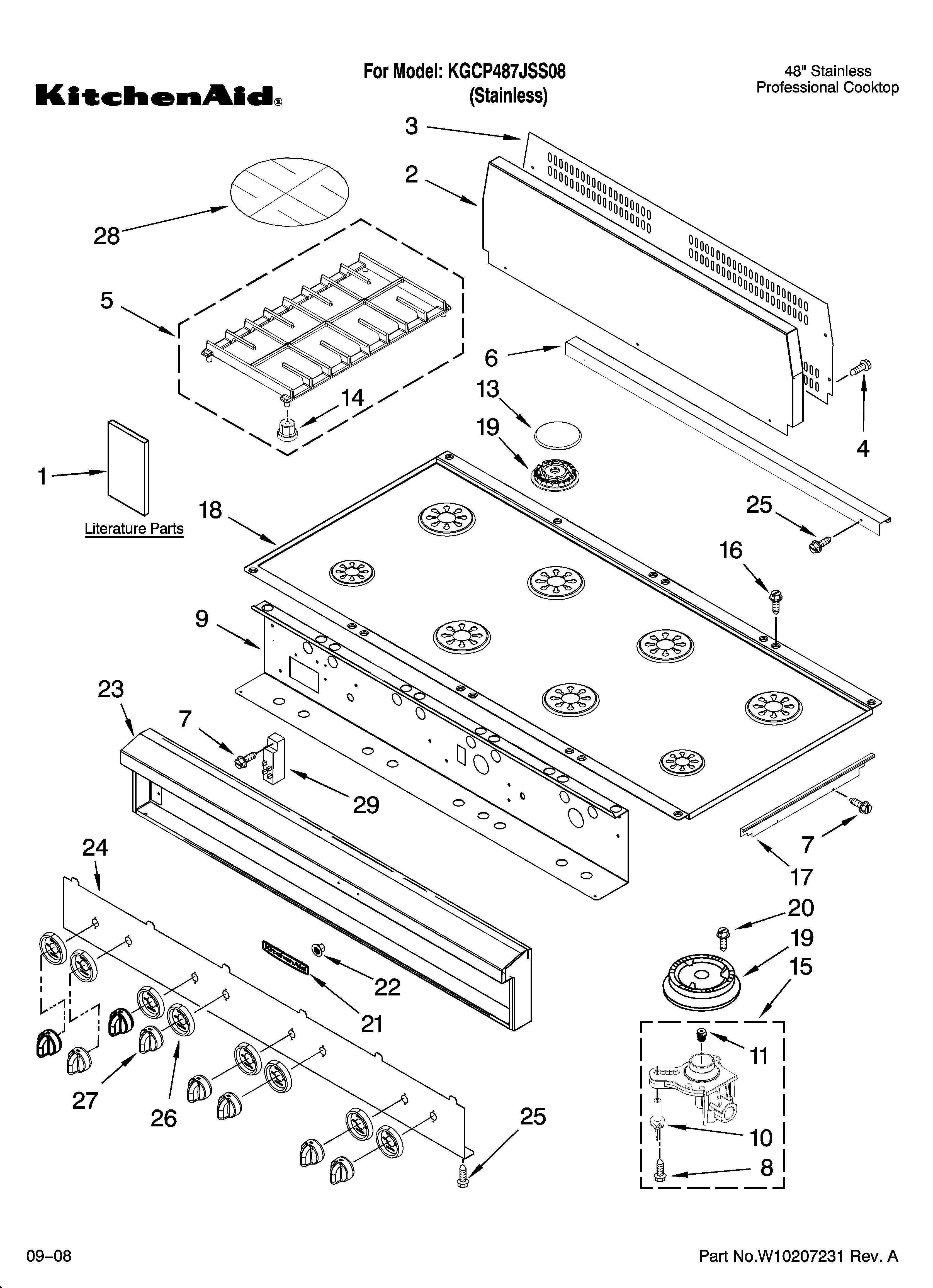 Cooktop, burner and grate parts