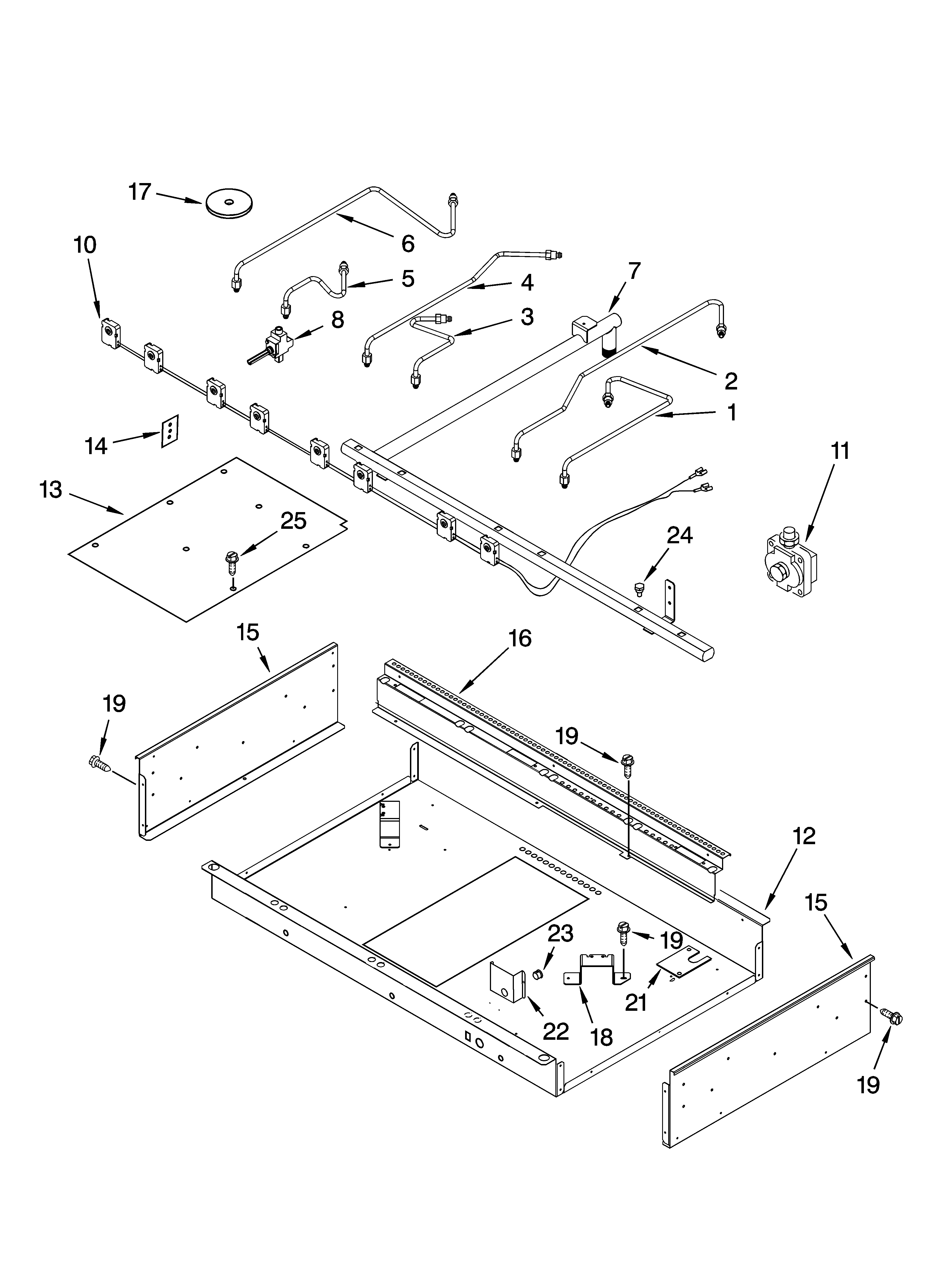 Burner box, gas valves, and switches, optional parts