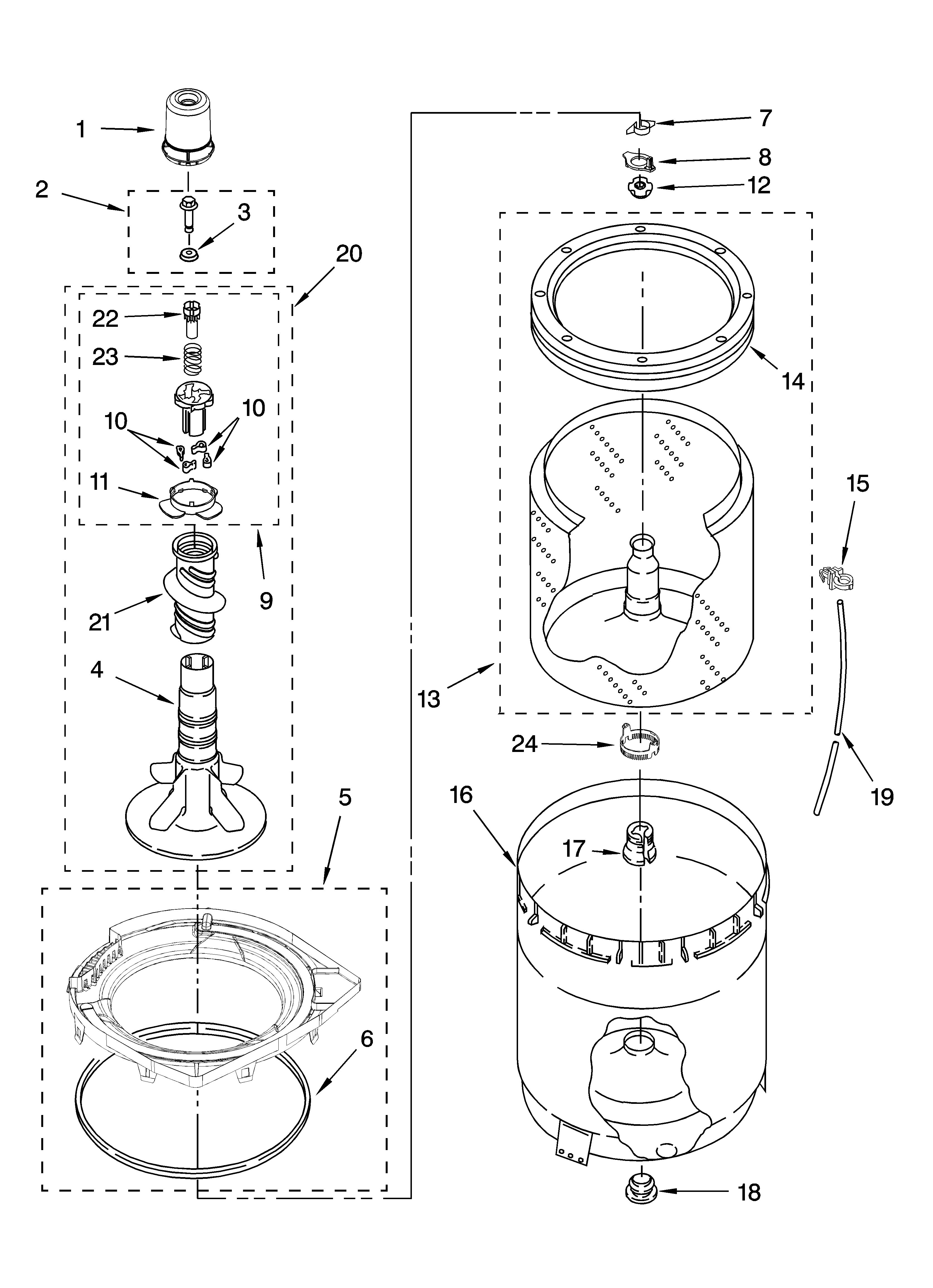 Agitator, basket and tub parts