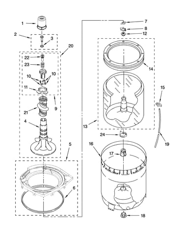 Agitator, basket and tub parts