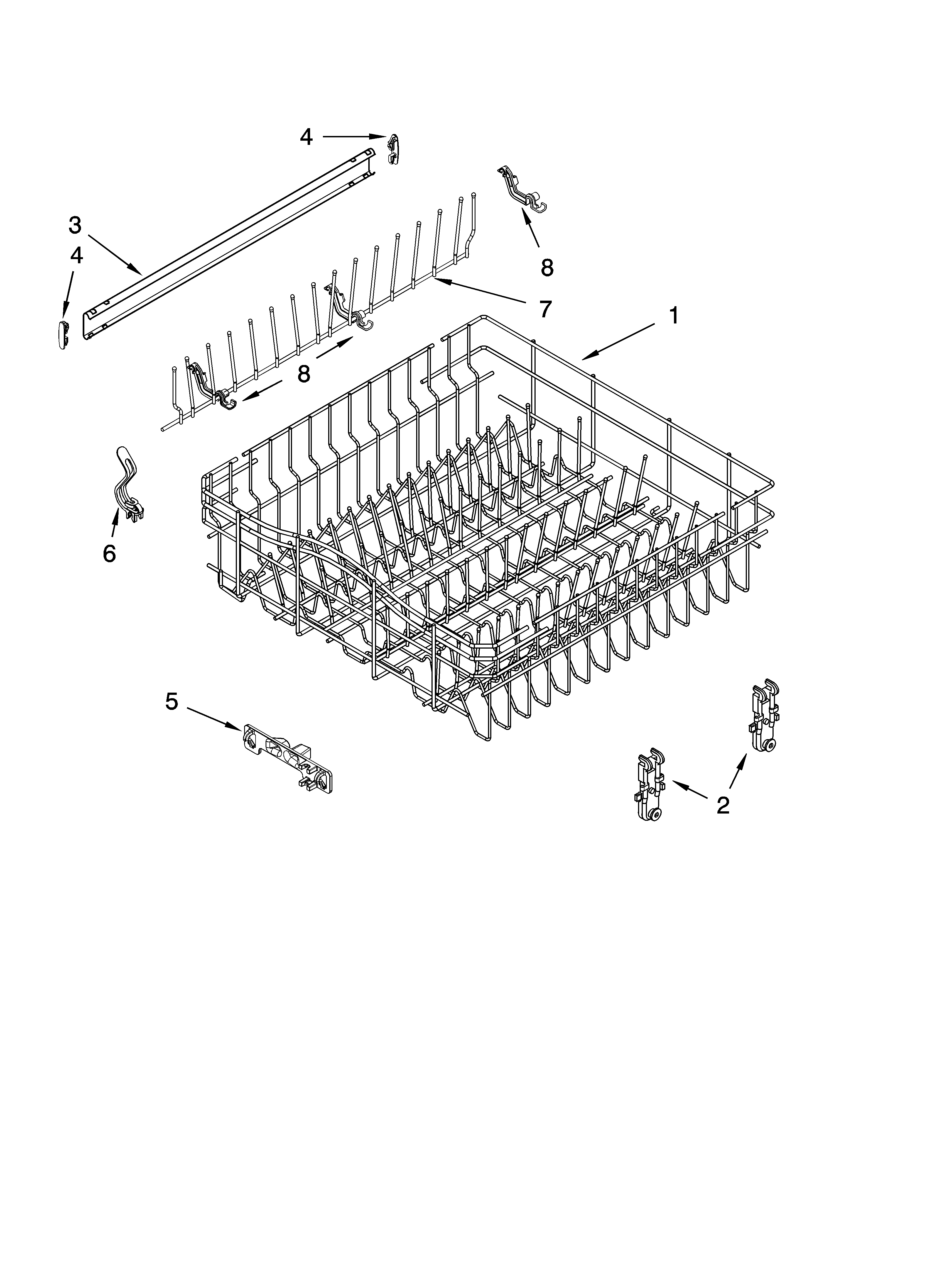 Upper rack and track parts