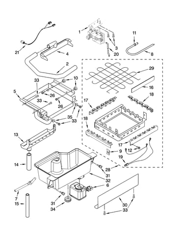Evaporator, ice cutter grid and water parts