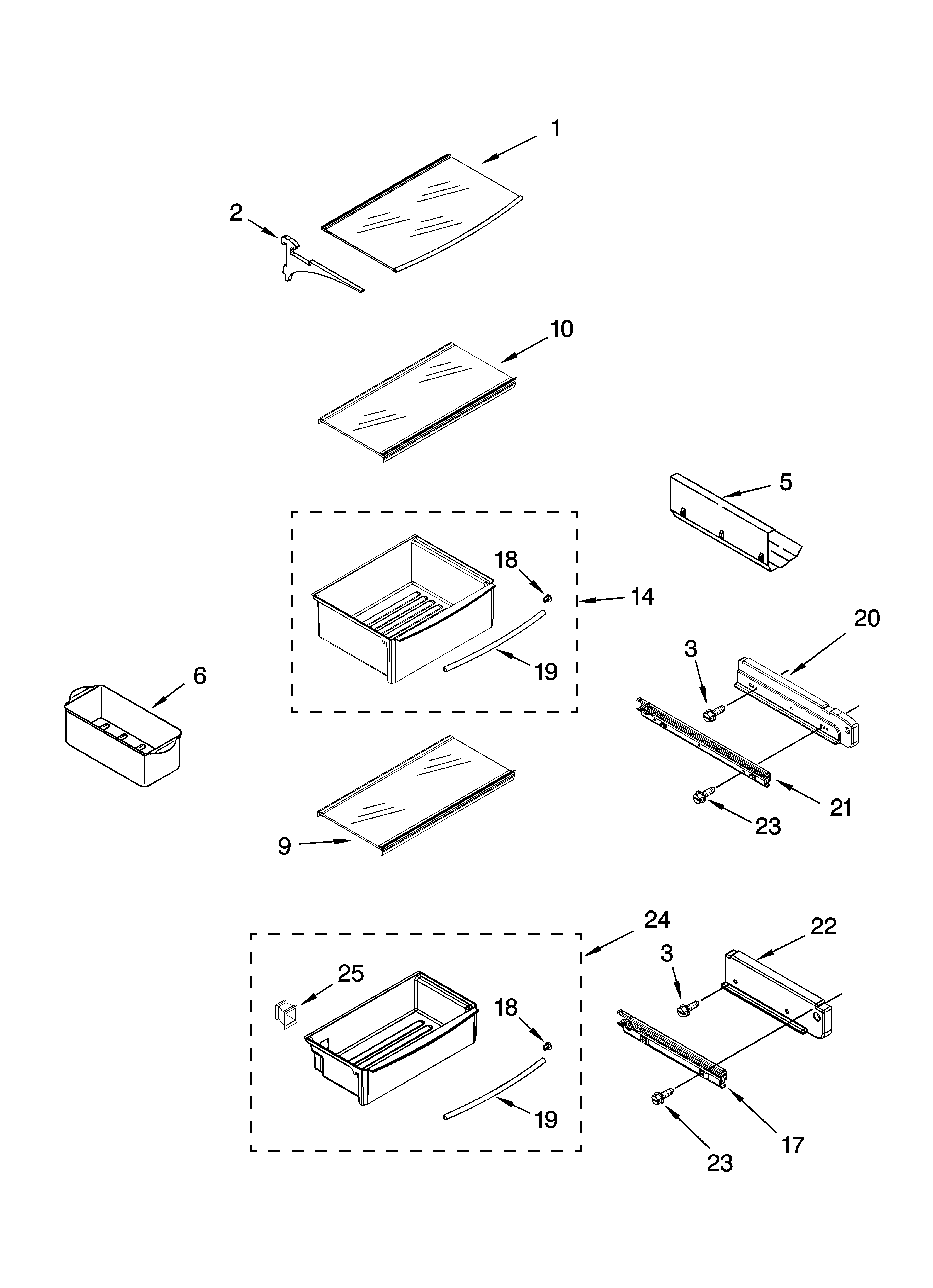 Refrigerator shelf parts