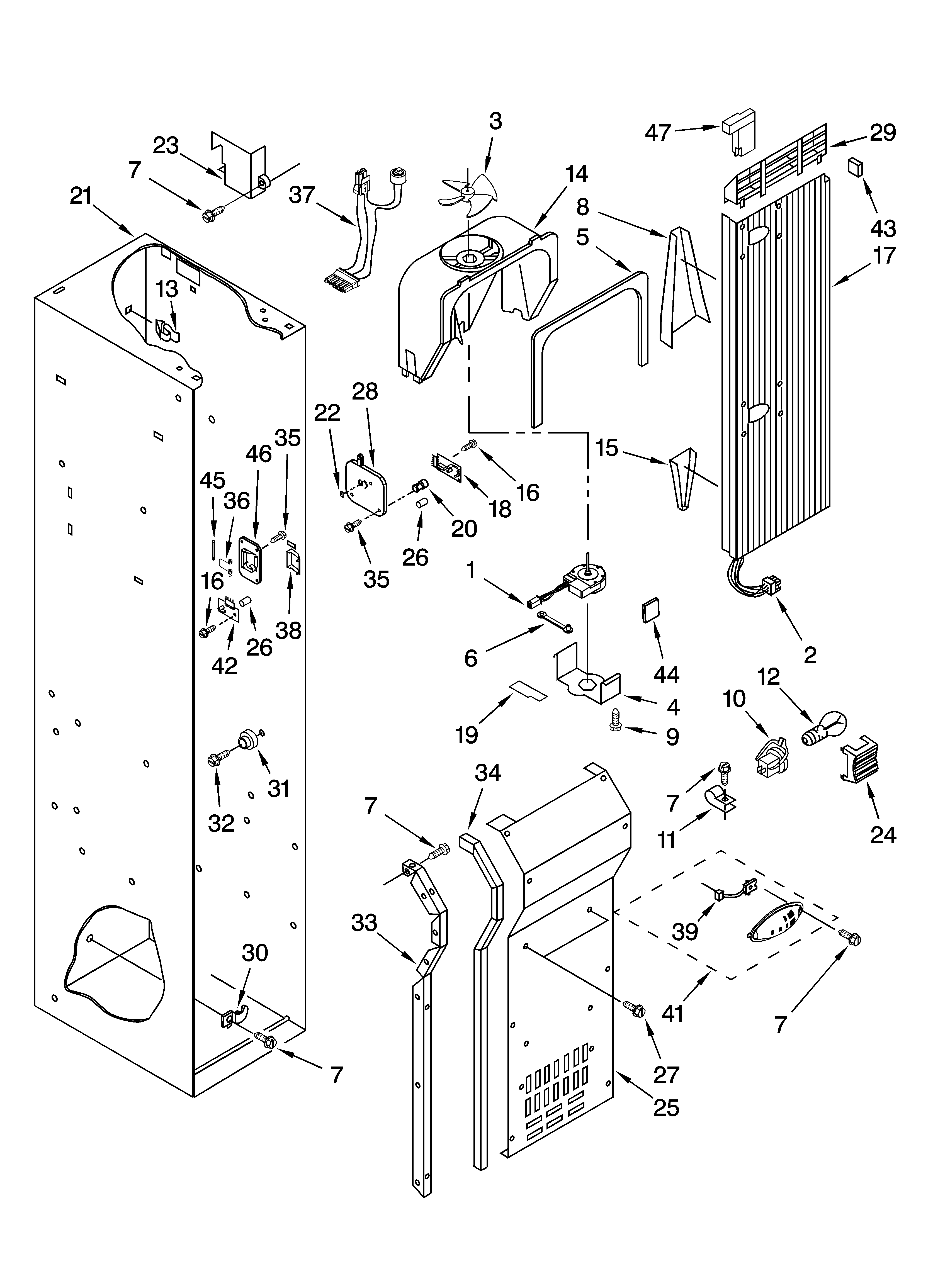 Freezer liner and air flow parts