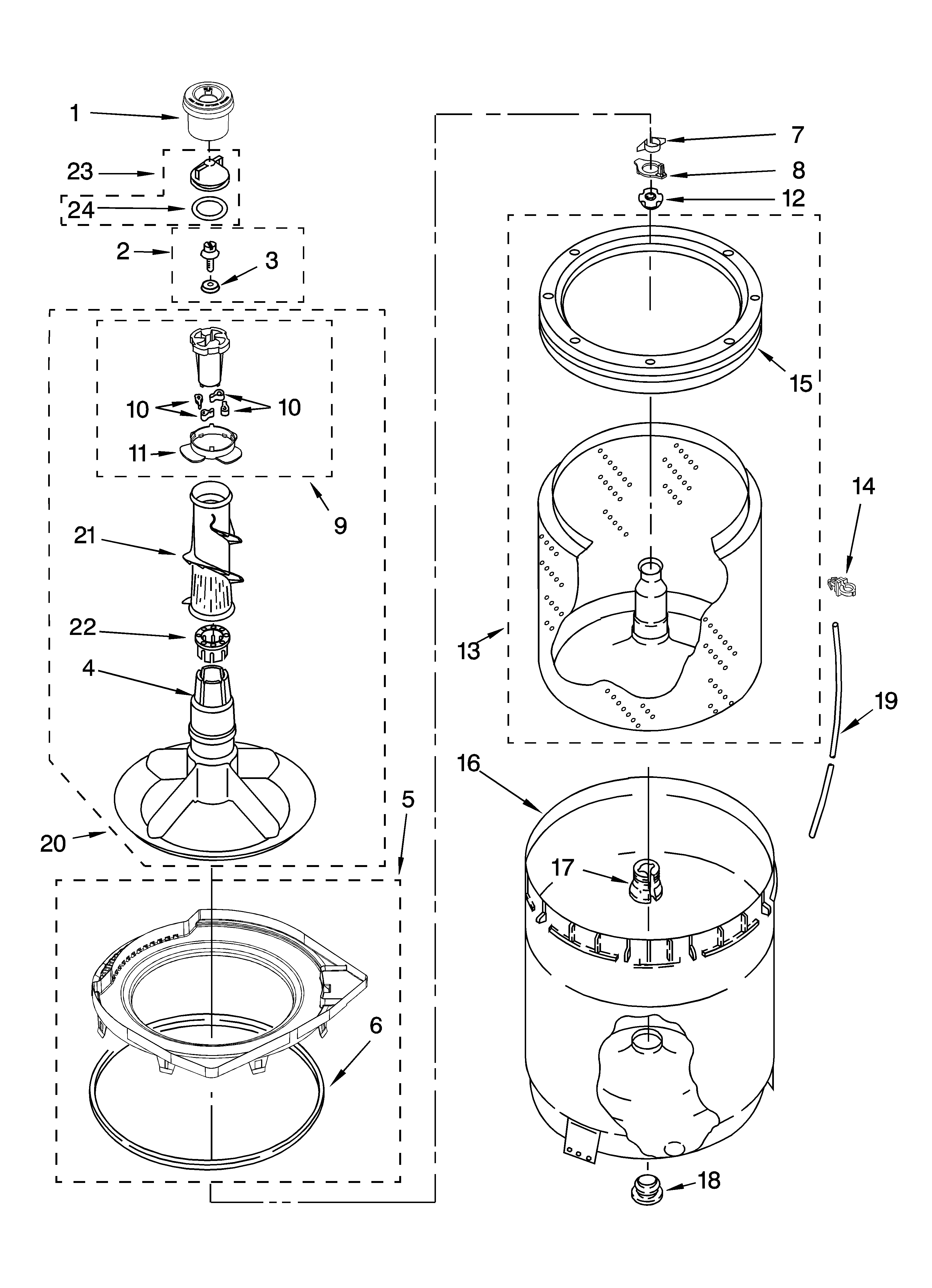 Agitator, basket and tub parts