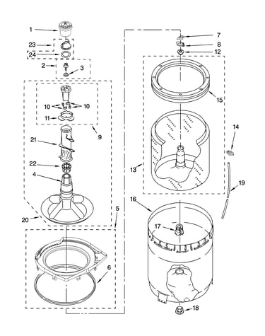 Agitator, basket and tub parts