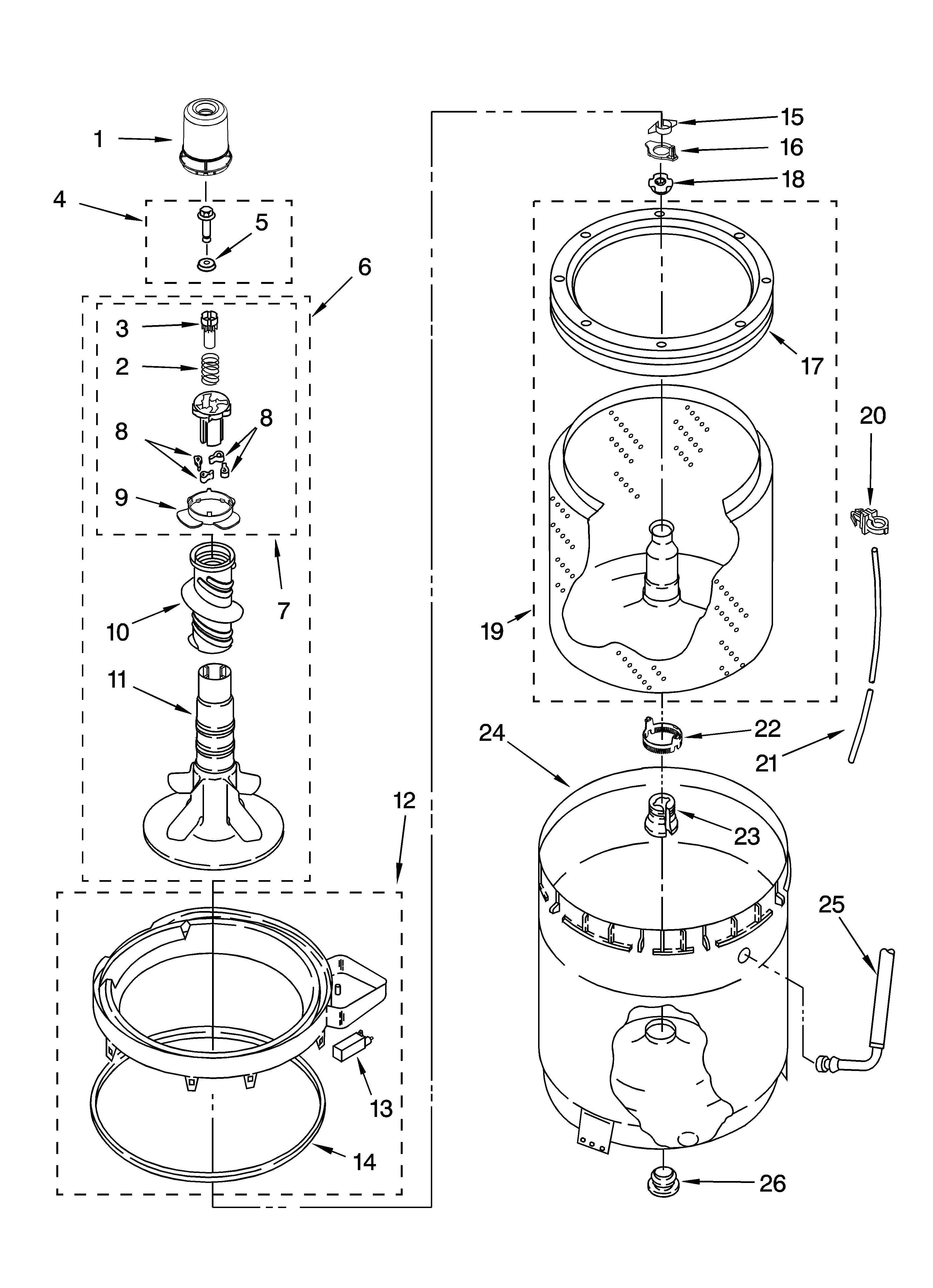 Agitator, basket and tub parts