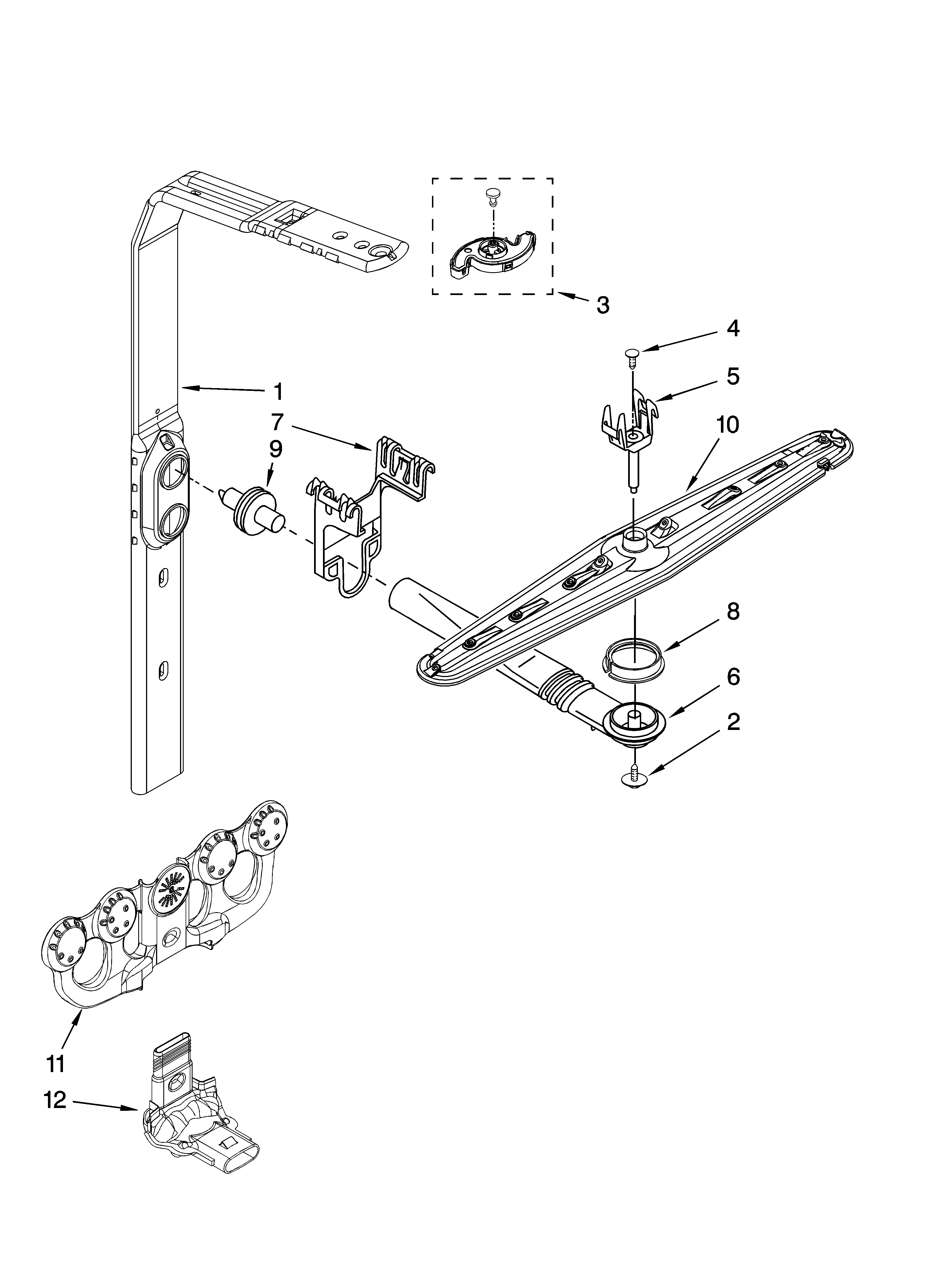 Upper wash and rinse parts